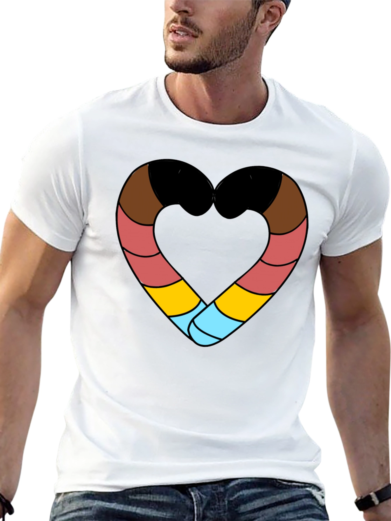 Striped Heart Graphic Black T-Shirt