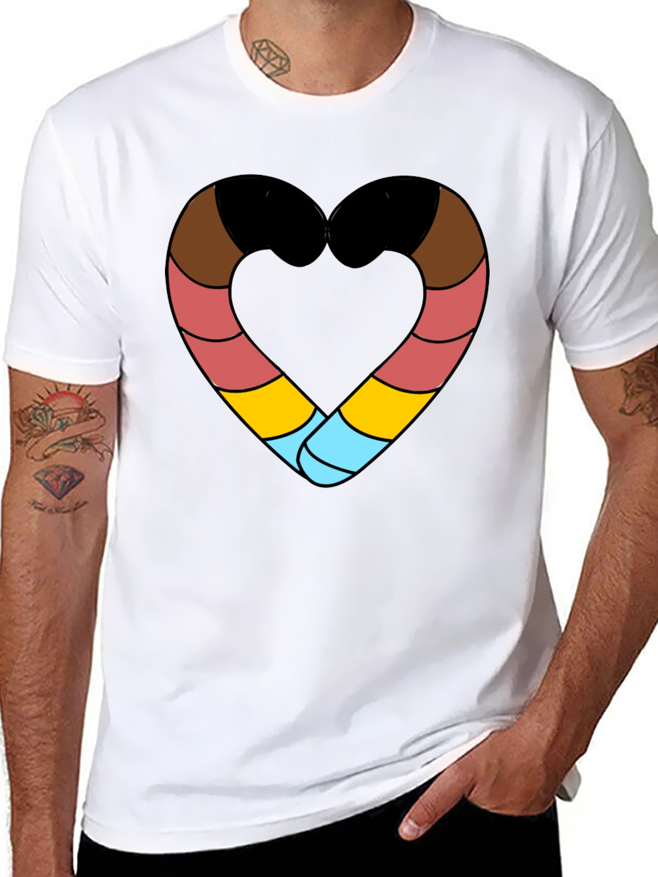 Striped Heart Graphic Black T-Shirt