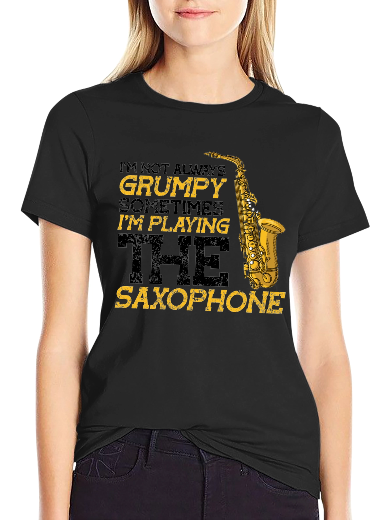 Grumpy Saxophone Player Black T-Shirt