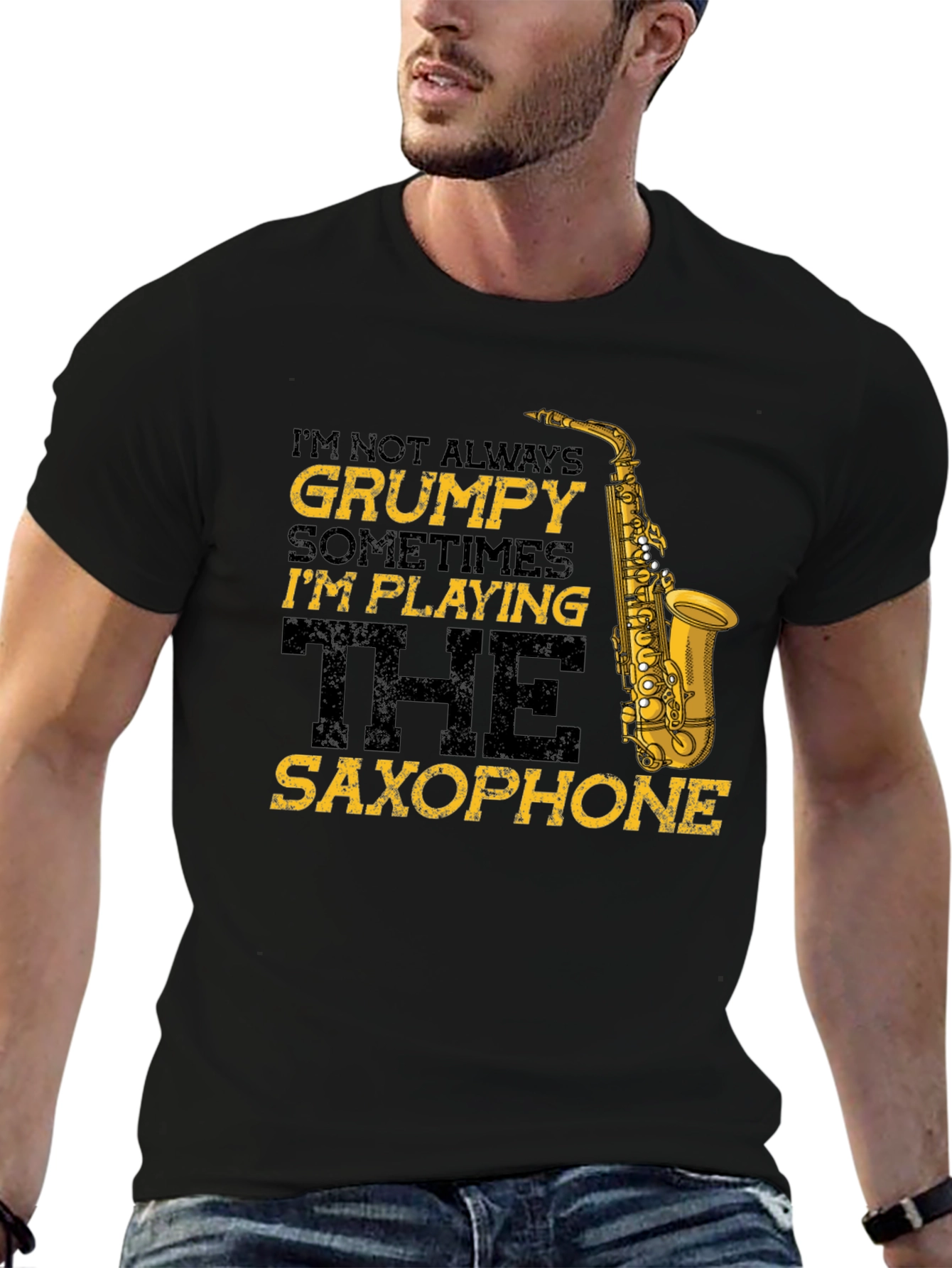Grumpy Saxophone Player Black T-Shirt