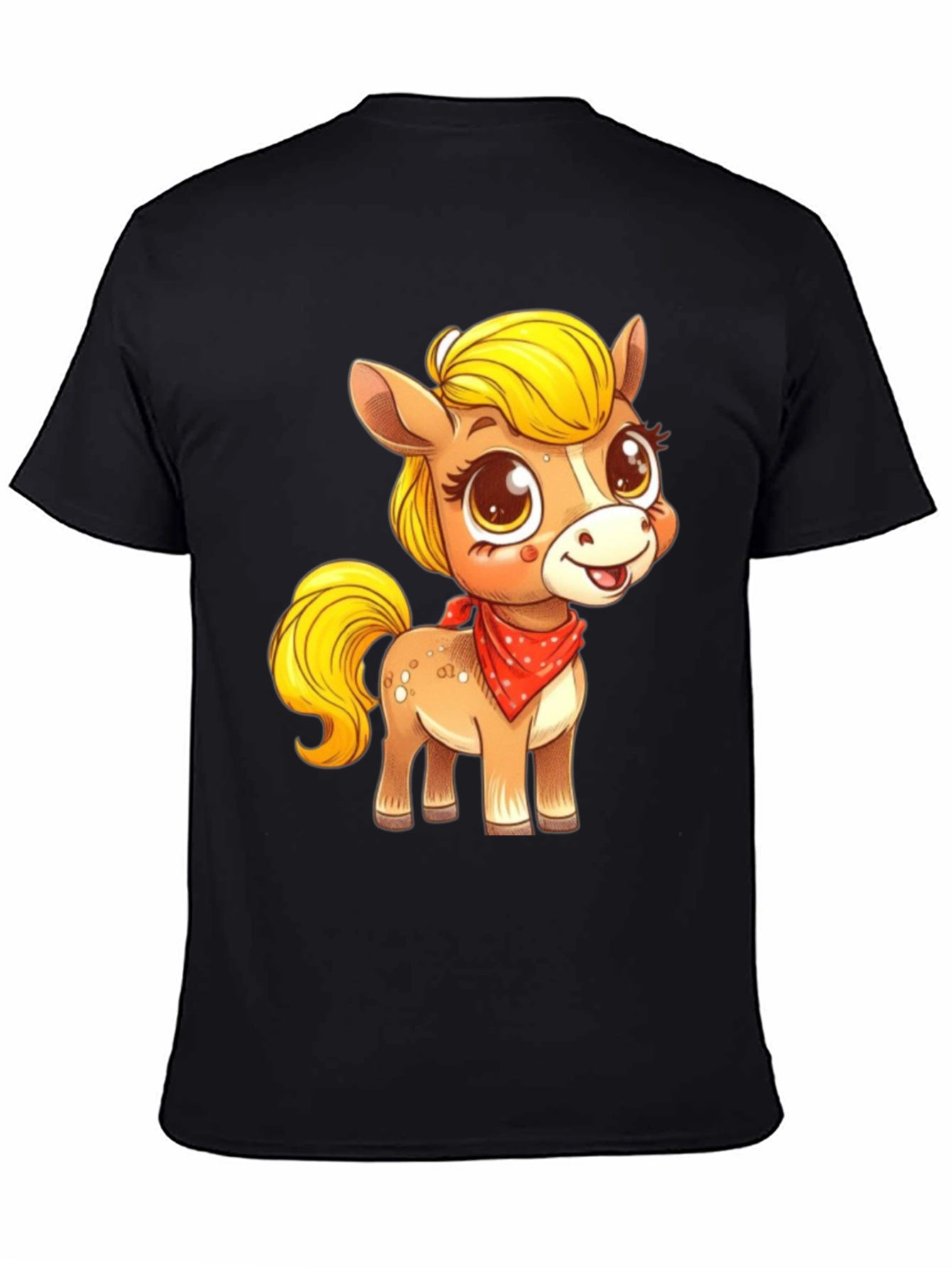 Cute Pony Cartoon Graphic Black T-Shirt