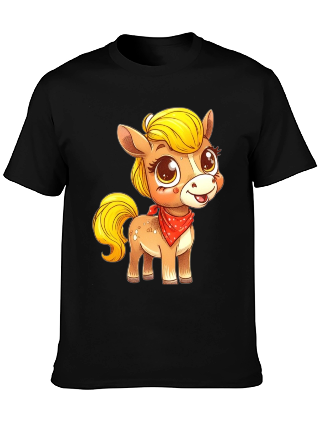 Cute Pony Cartoon Graphic Black T-Shirt