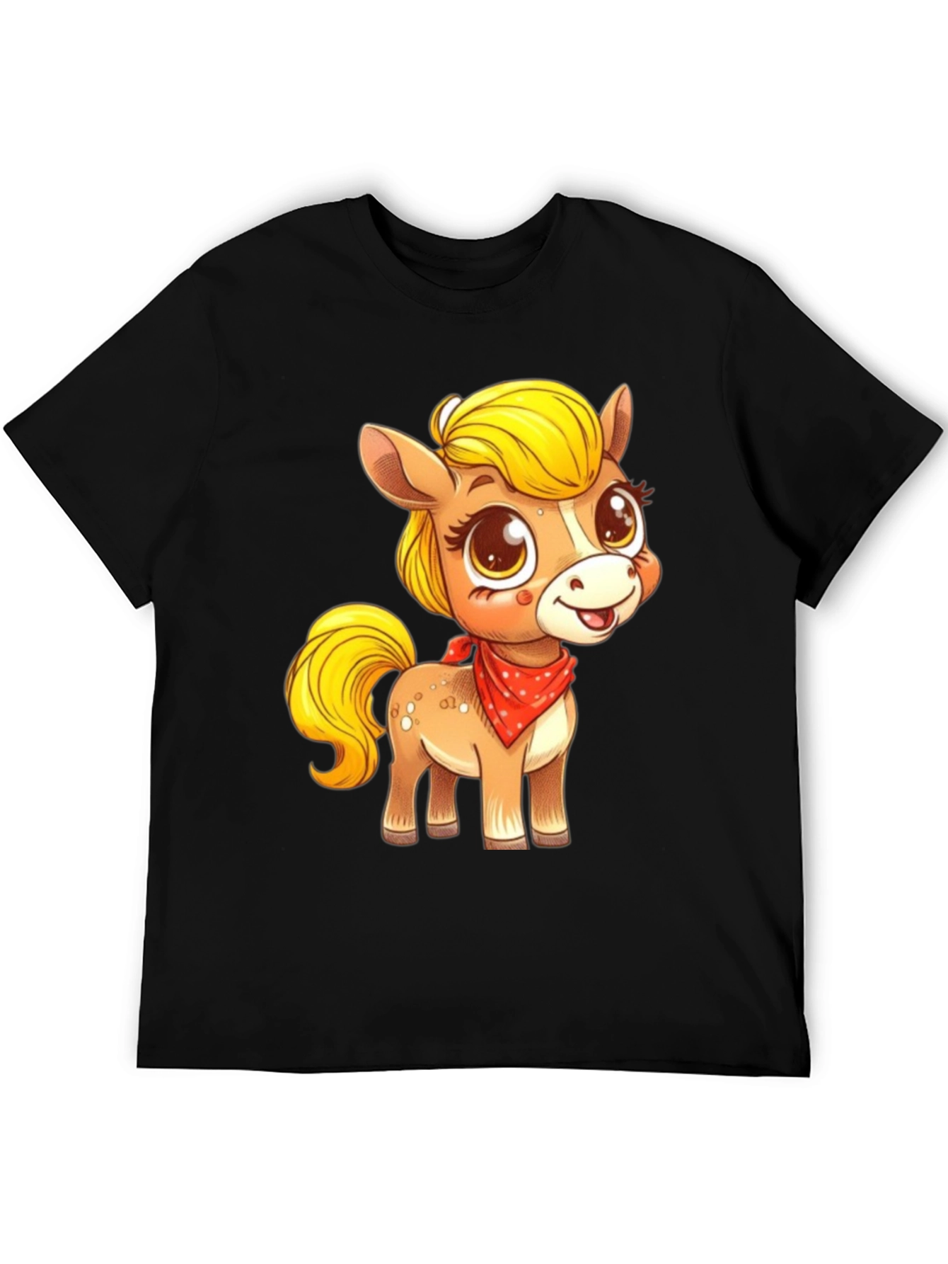 Cute Pony Cartoon Graphic Black T-Shirt