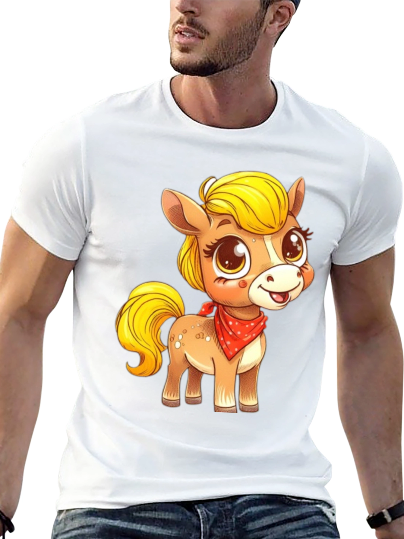 Cute Pony Cartoon Graphic Black T-Shirt