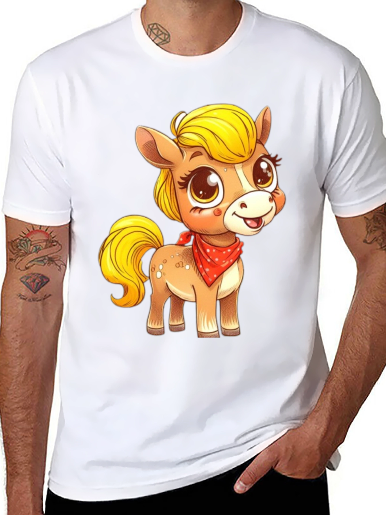 Cute Pony Cartoon Graphic Black T-Shirt