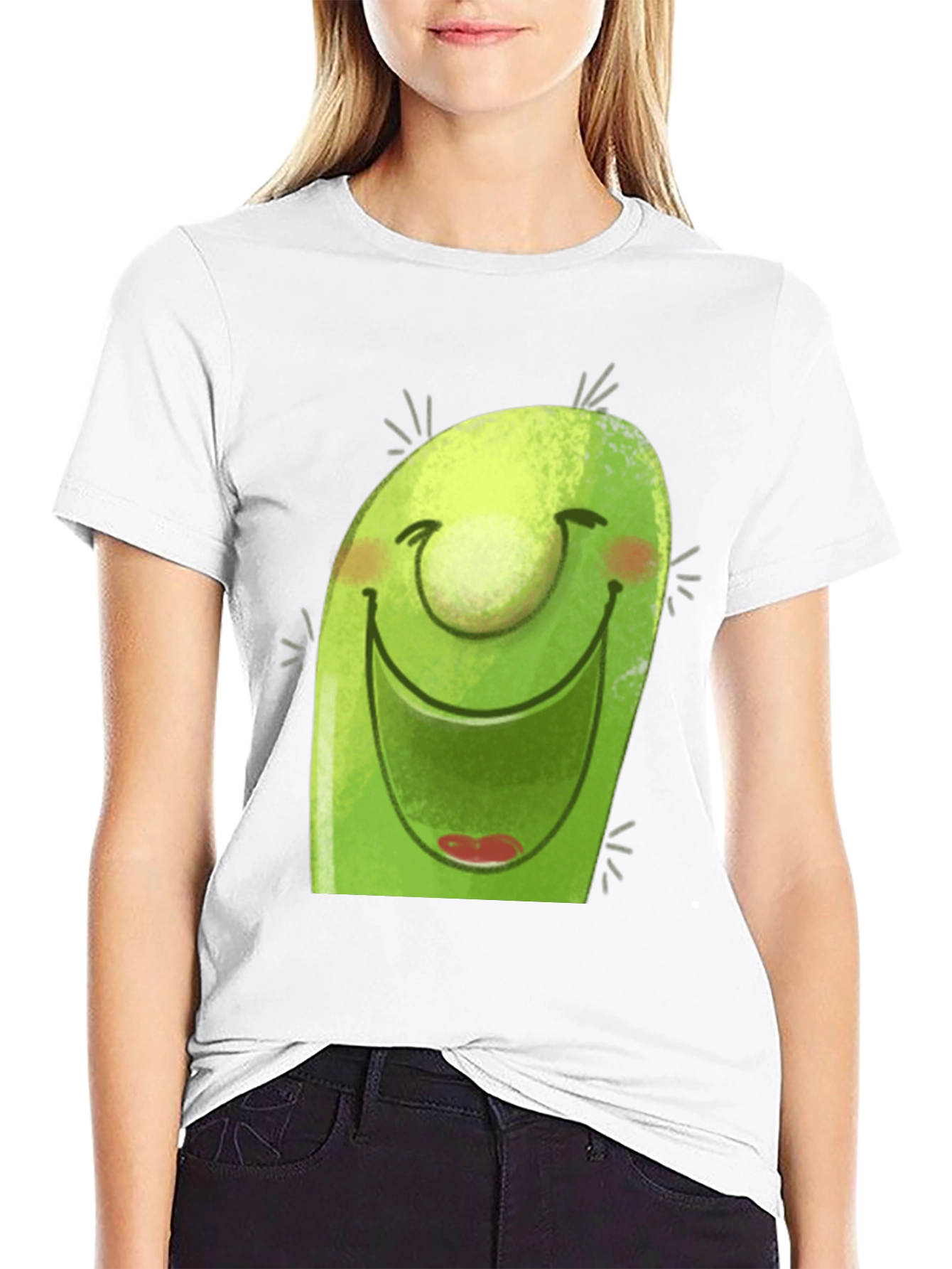 Smiling Avocado Cartoon Black T-Shirt