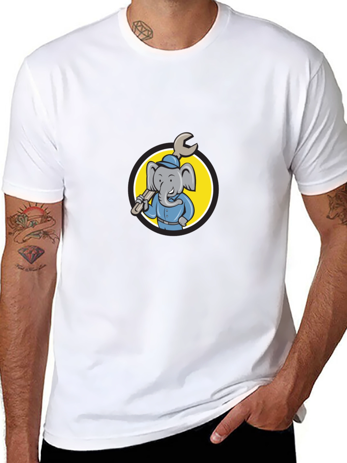 Elephant Mechanic T-Shirt - Cartoon Animal Tee