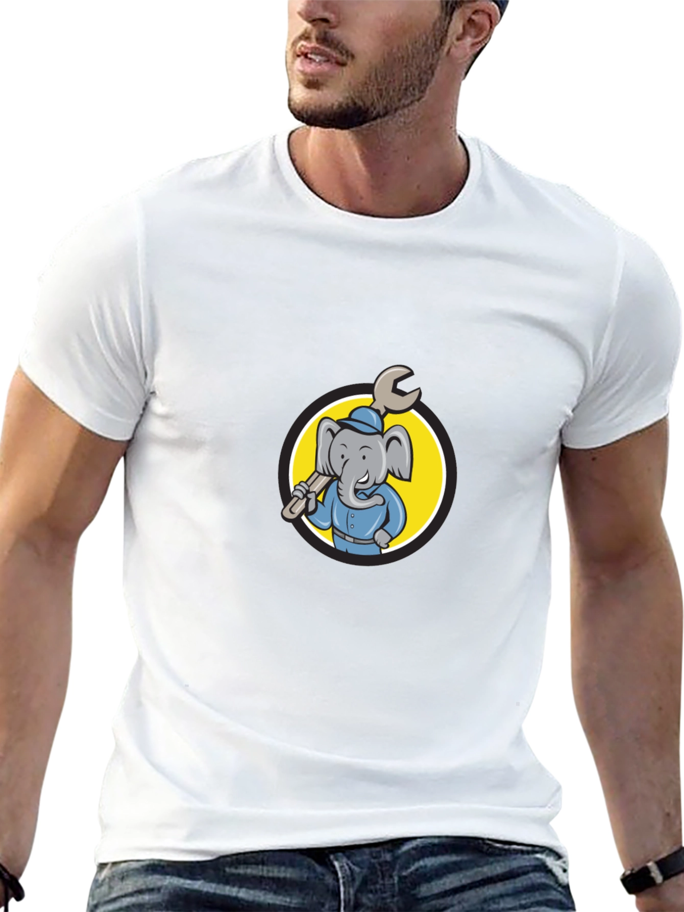 Elephant Mechanic T-Shirt - Cartoon Animal Tee
