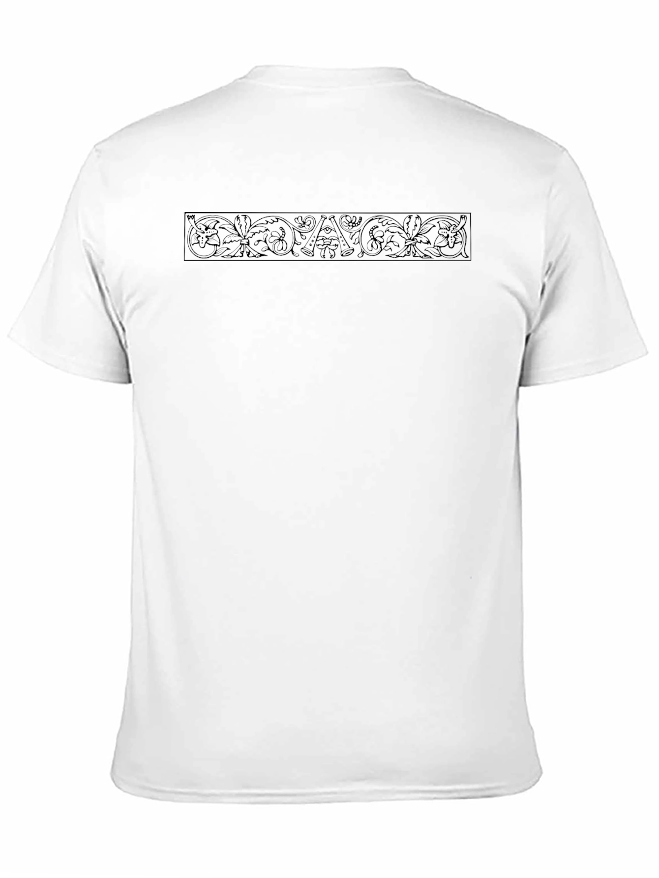 Elegant Black Crew Neck Tee with Ornamental Design
