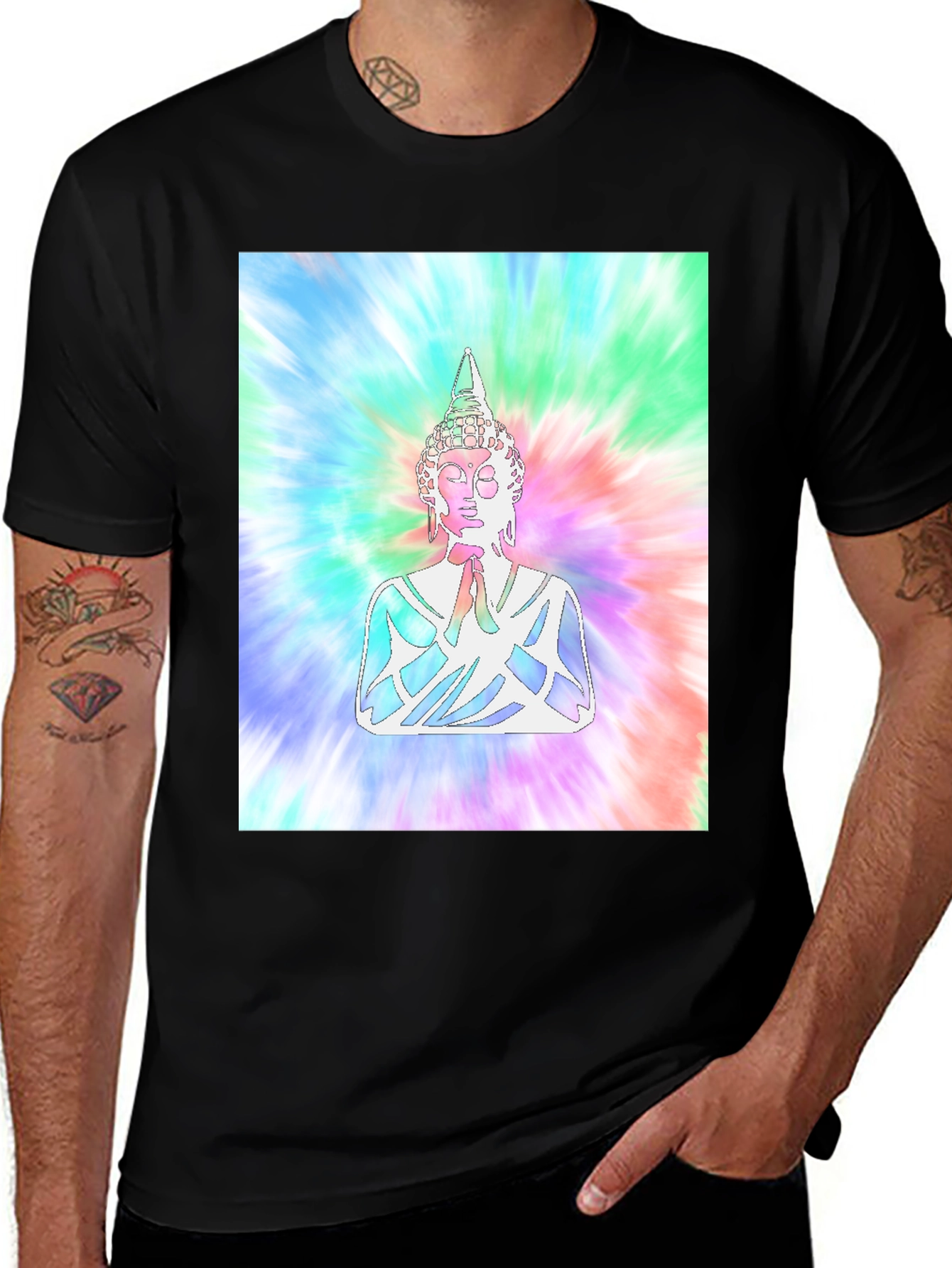 Tie-Dye Buddha Graphic Print T-Shirt