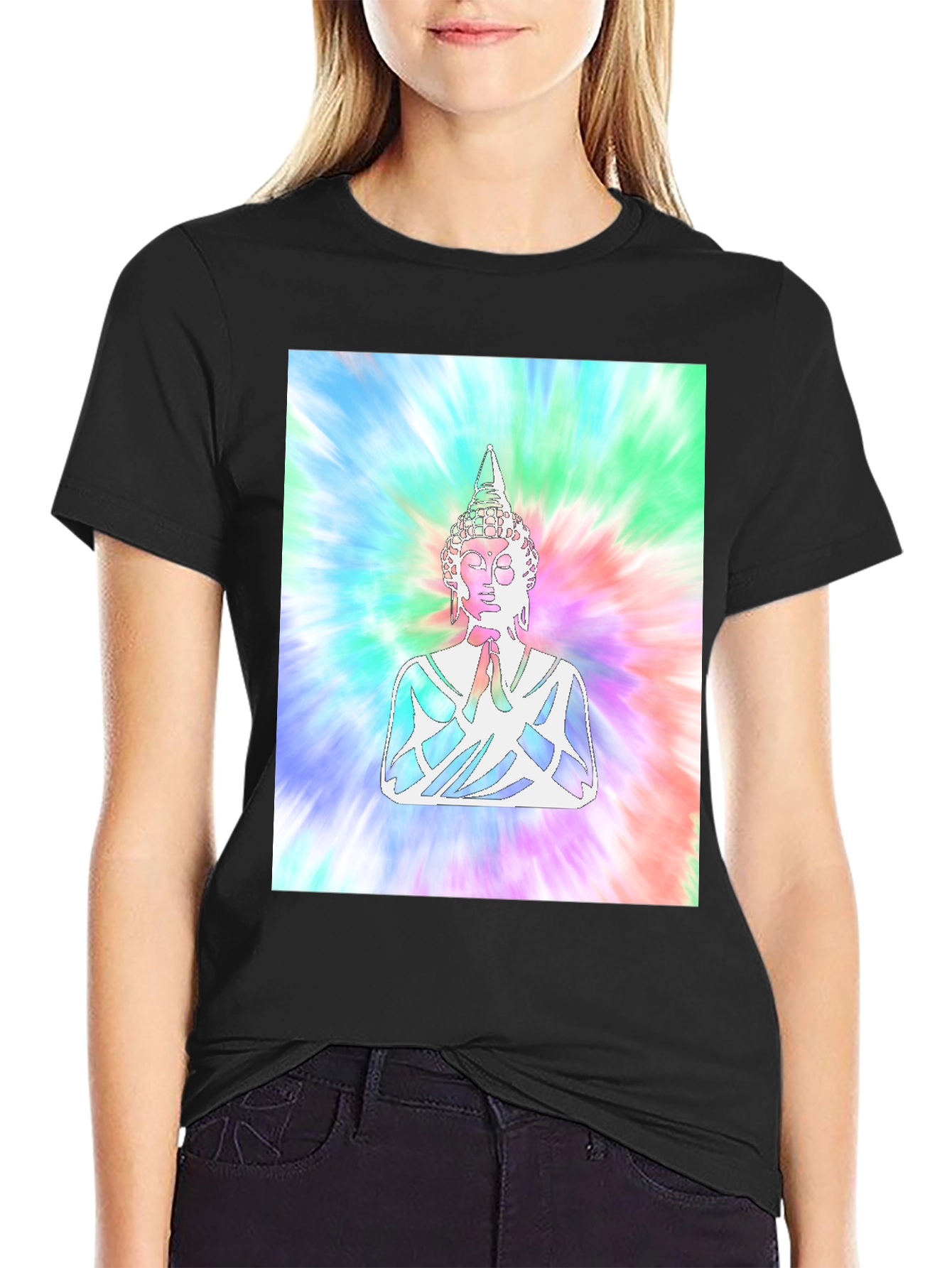 Tie-Dye Buddha Graphic Print T-Shirt
