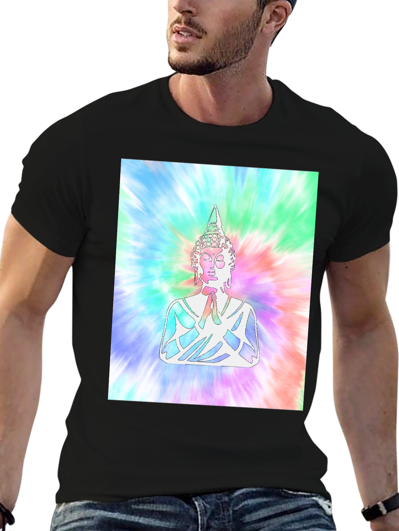 Tie-Dye Buddha Graphic Print T-Shirt
