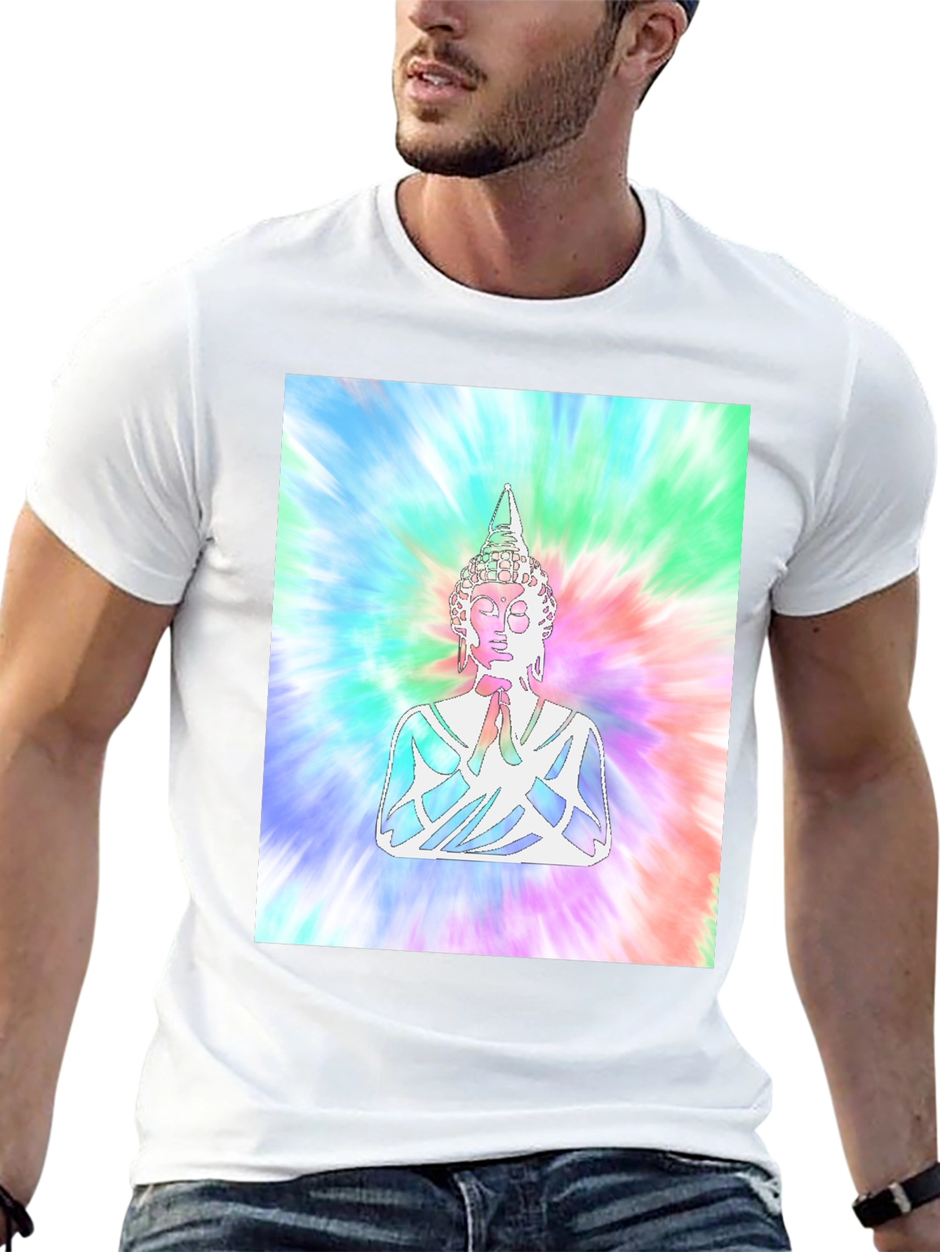 Tie-Dye Buddha Graphic Print T-Shirt