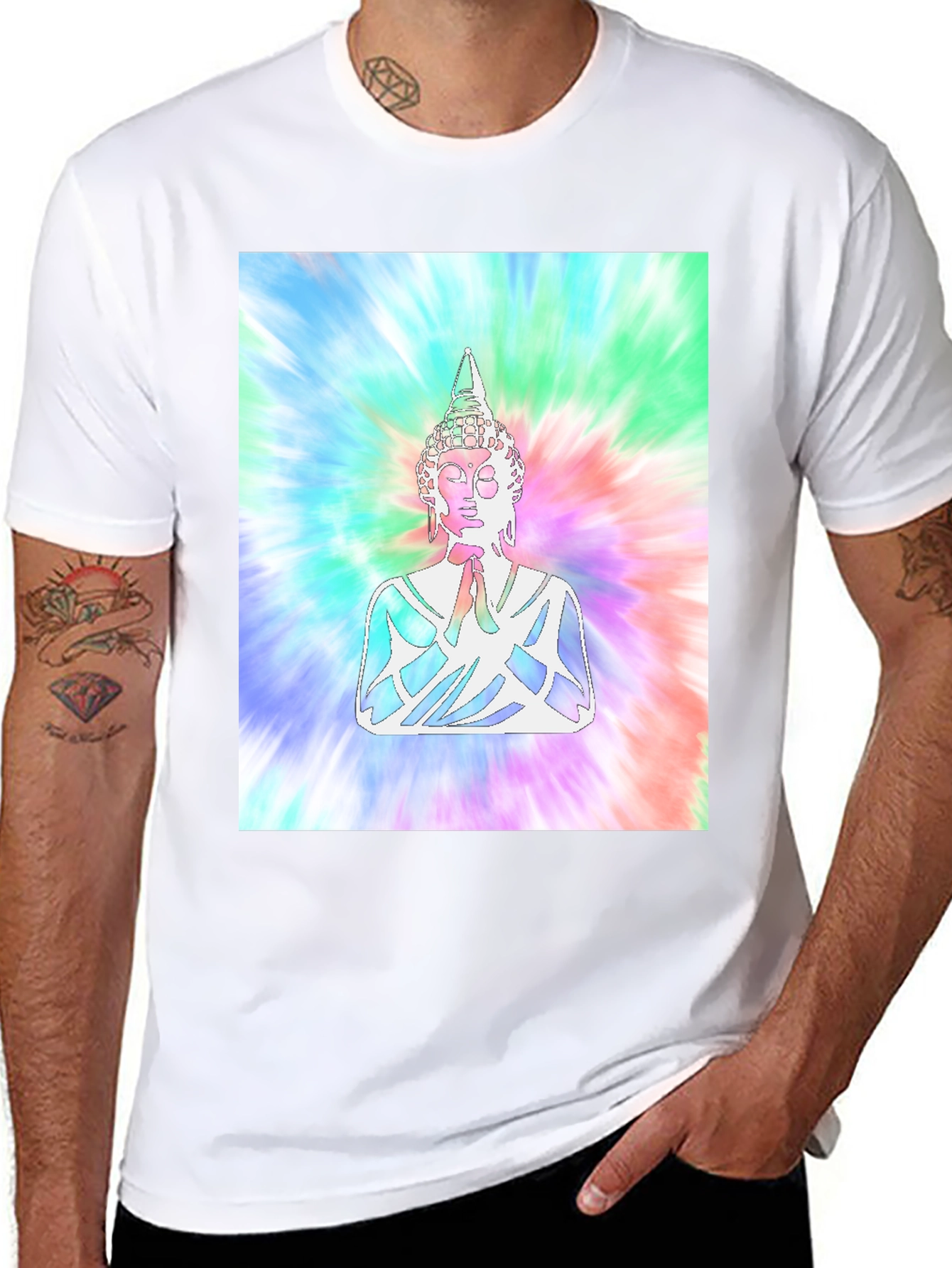 Tie-Dye Buddha Graphic Print T-Shirt