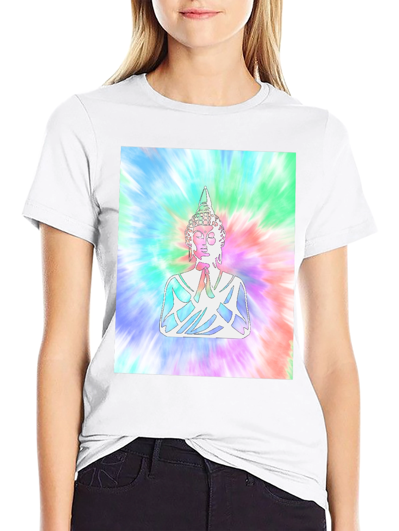 Tie-Dye Buddha Graphic Print T-Shirt