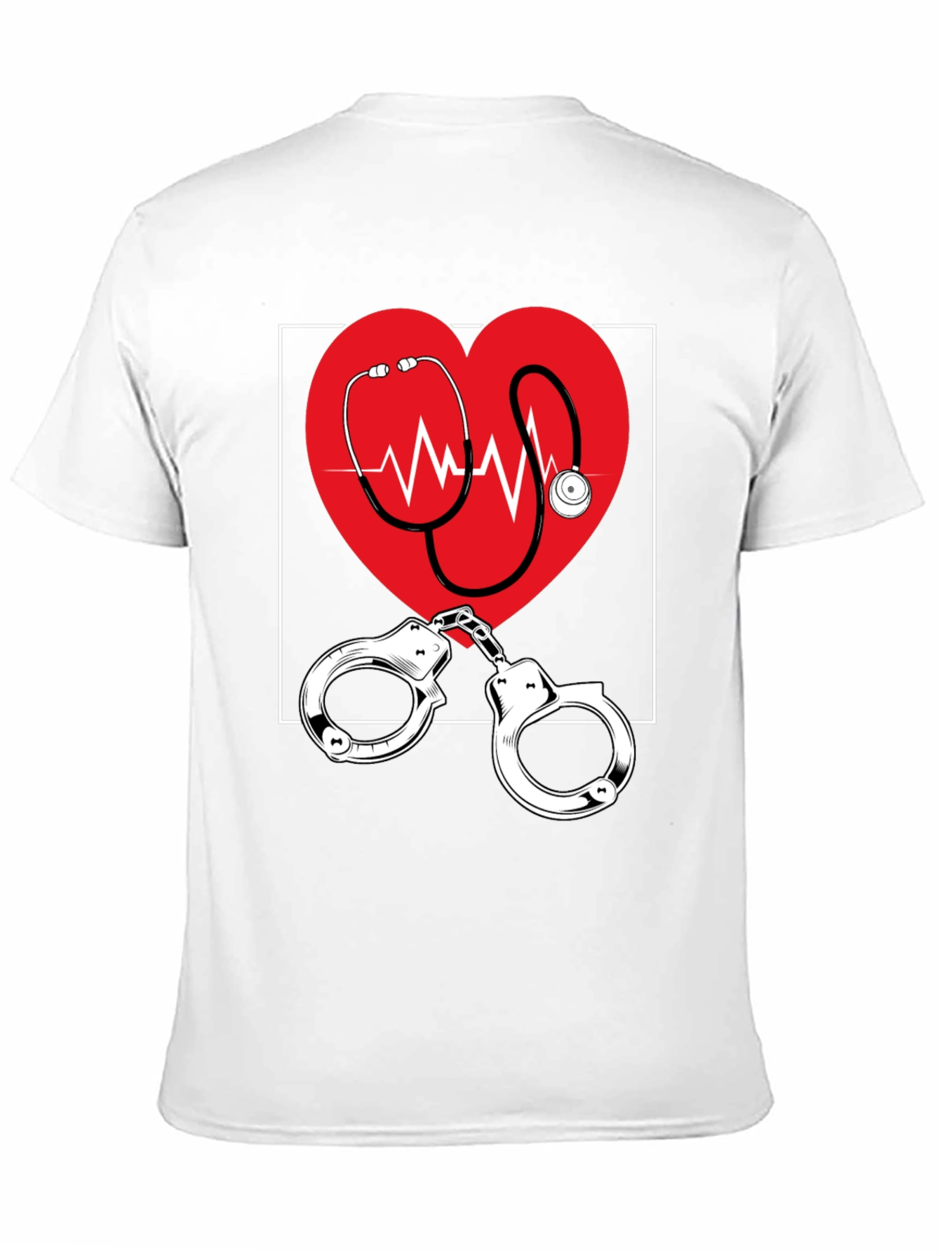 Medical Love T-Shirt - Heartbeat Stethoscope & Handcuffs Design