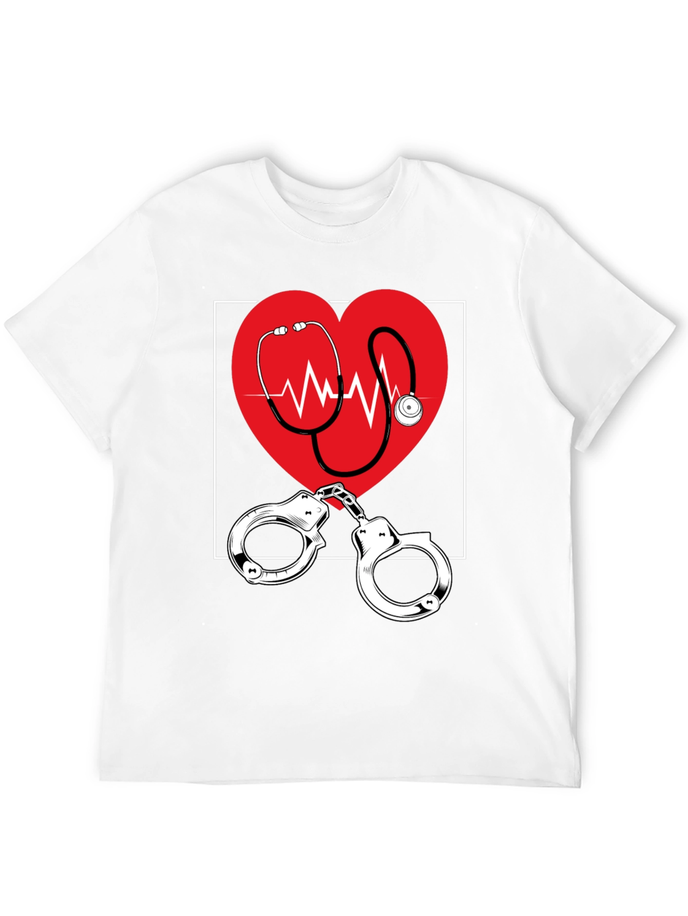 Medical Love T-Shirt - Heartbeat Stethoscope & Handcuffs Design