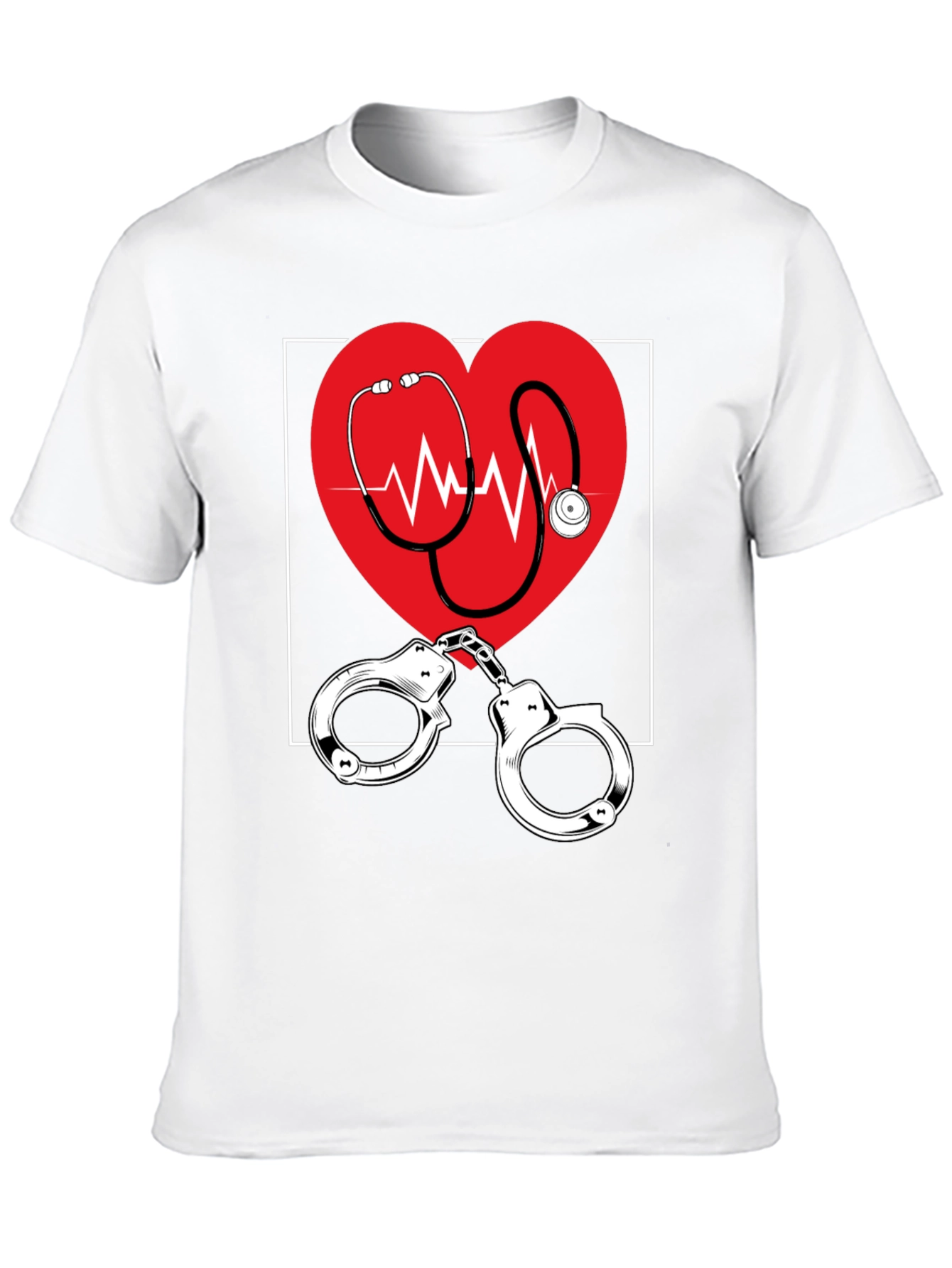 Medical Love T-Shirt - Heartbeat Stethoscope & Handcuffs Design