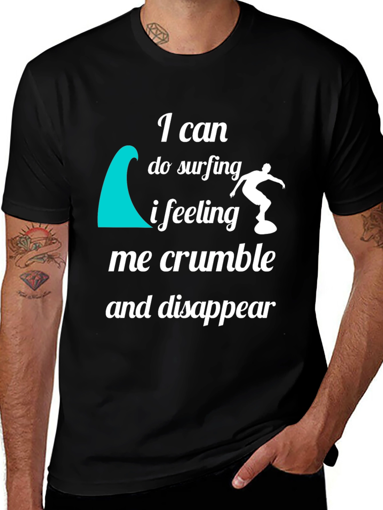 Surfing Quote Graphic T-Shirt - Black Crew Neck Tee