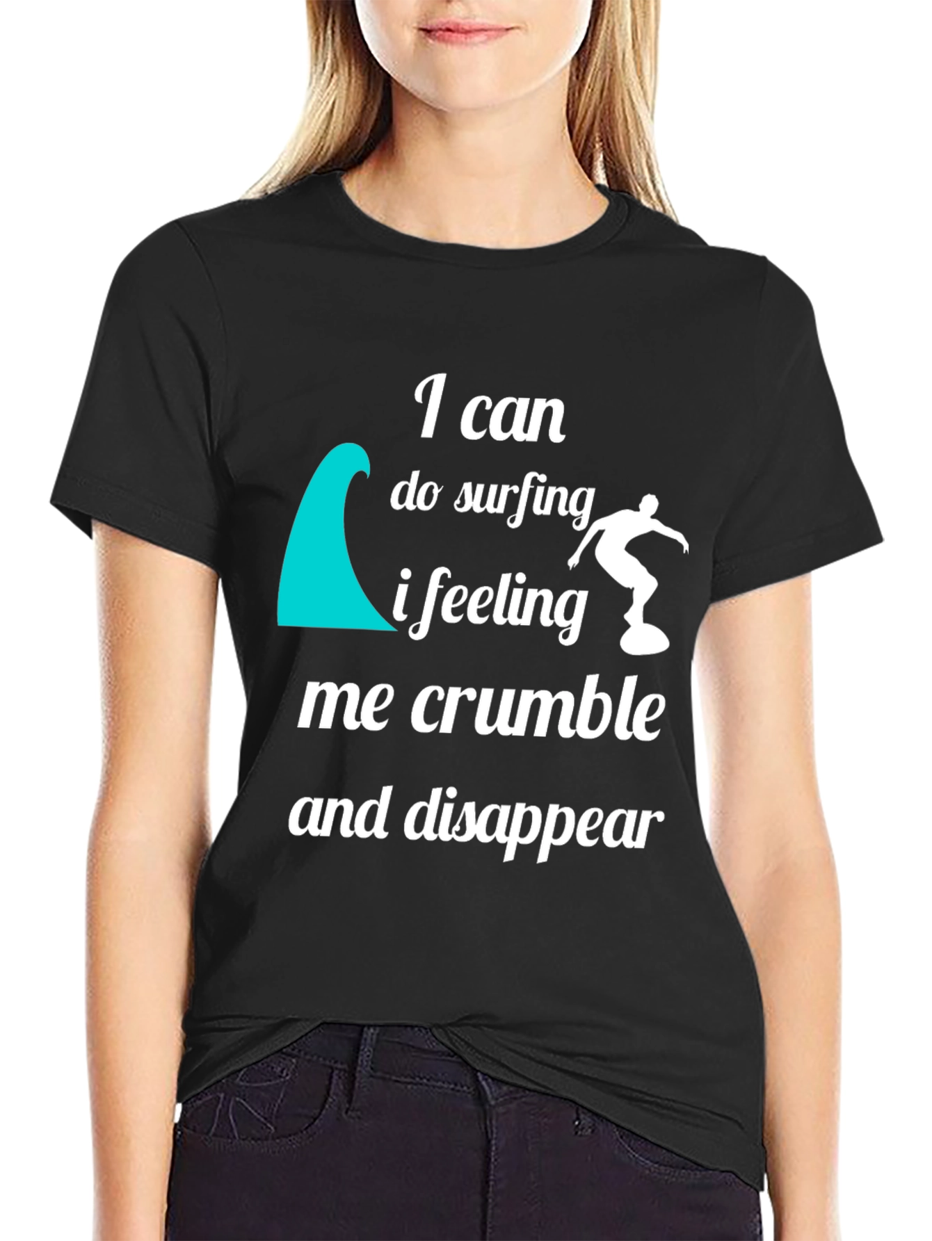 Surfing Quote Graphic T-Shirt - Black Crew Neck Tee