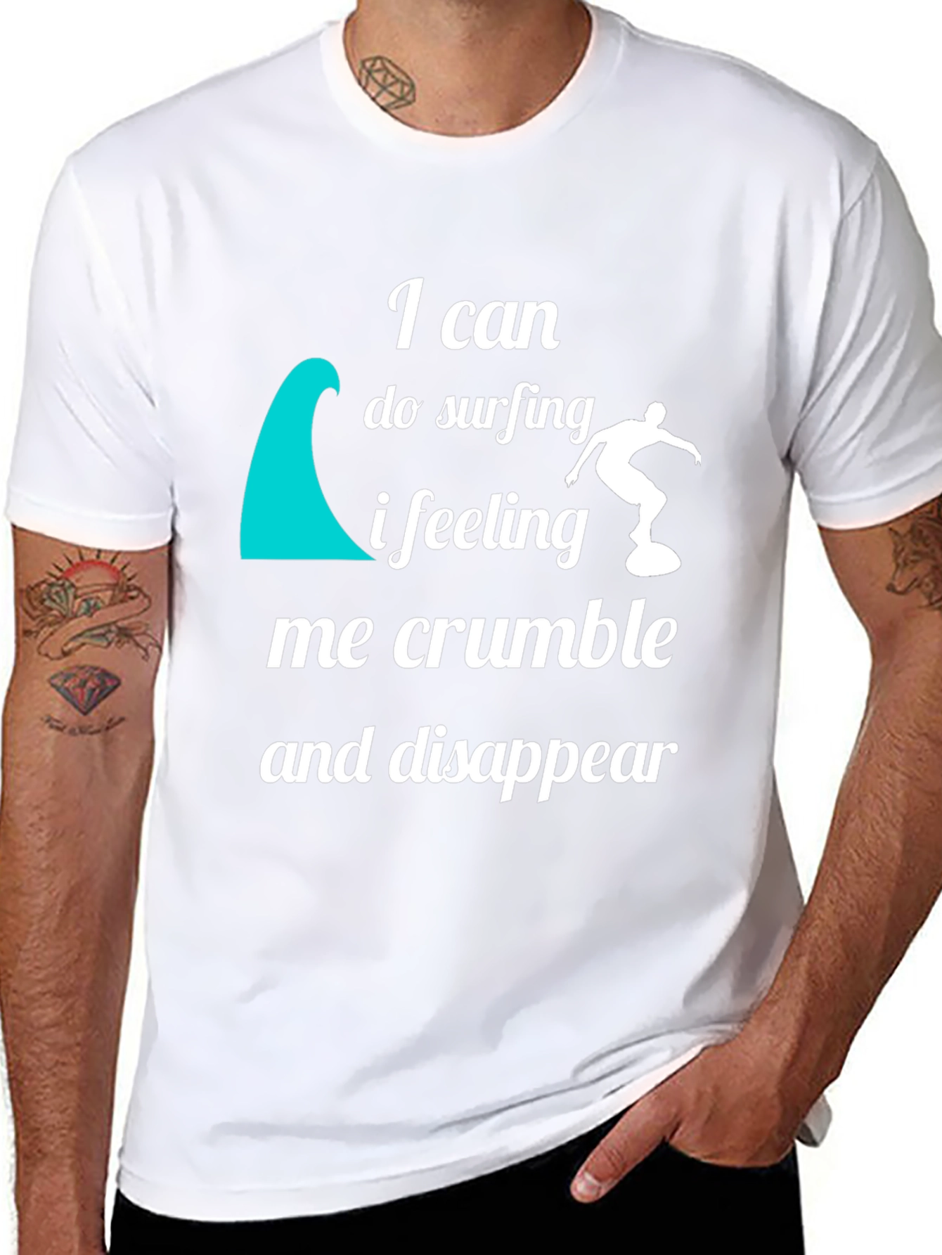 Surfing Quote Graphic T-Shirt - Black Crew Neck Tee