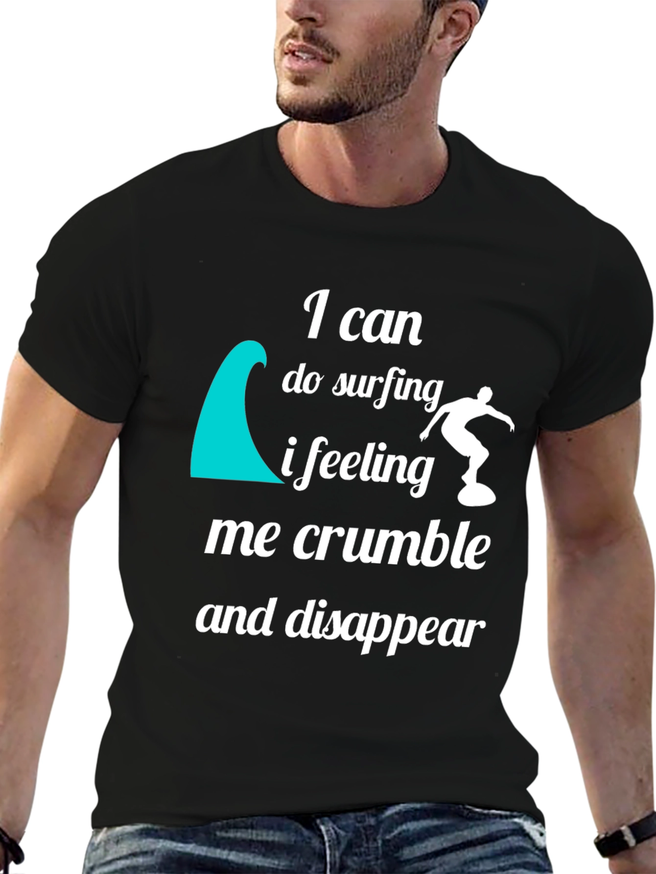 Surfing Quote Graphic T-Shirt - Black Crew Neck Tee