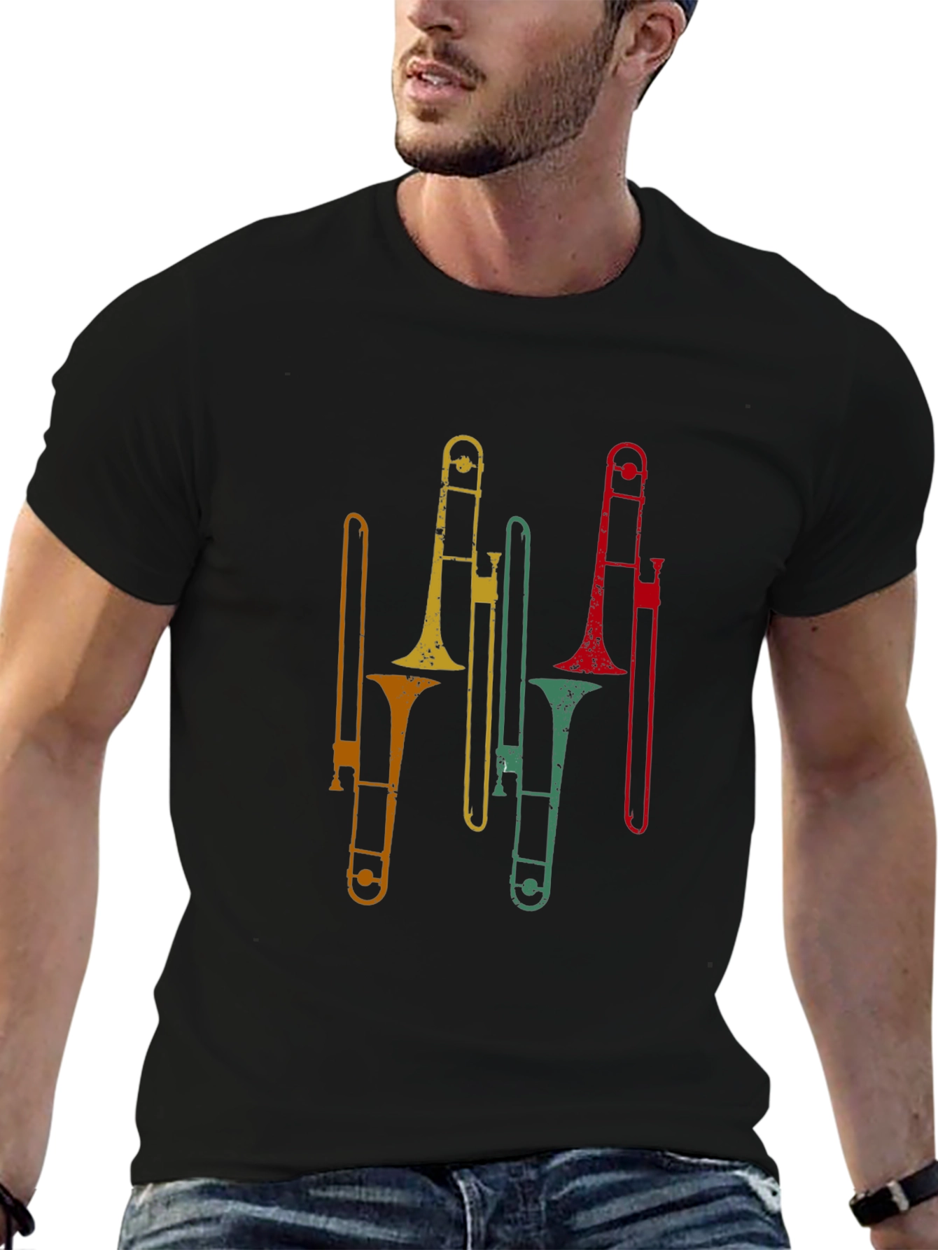 Retro Trombone Graphic Tee - Black