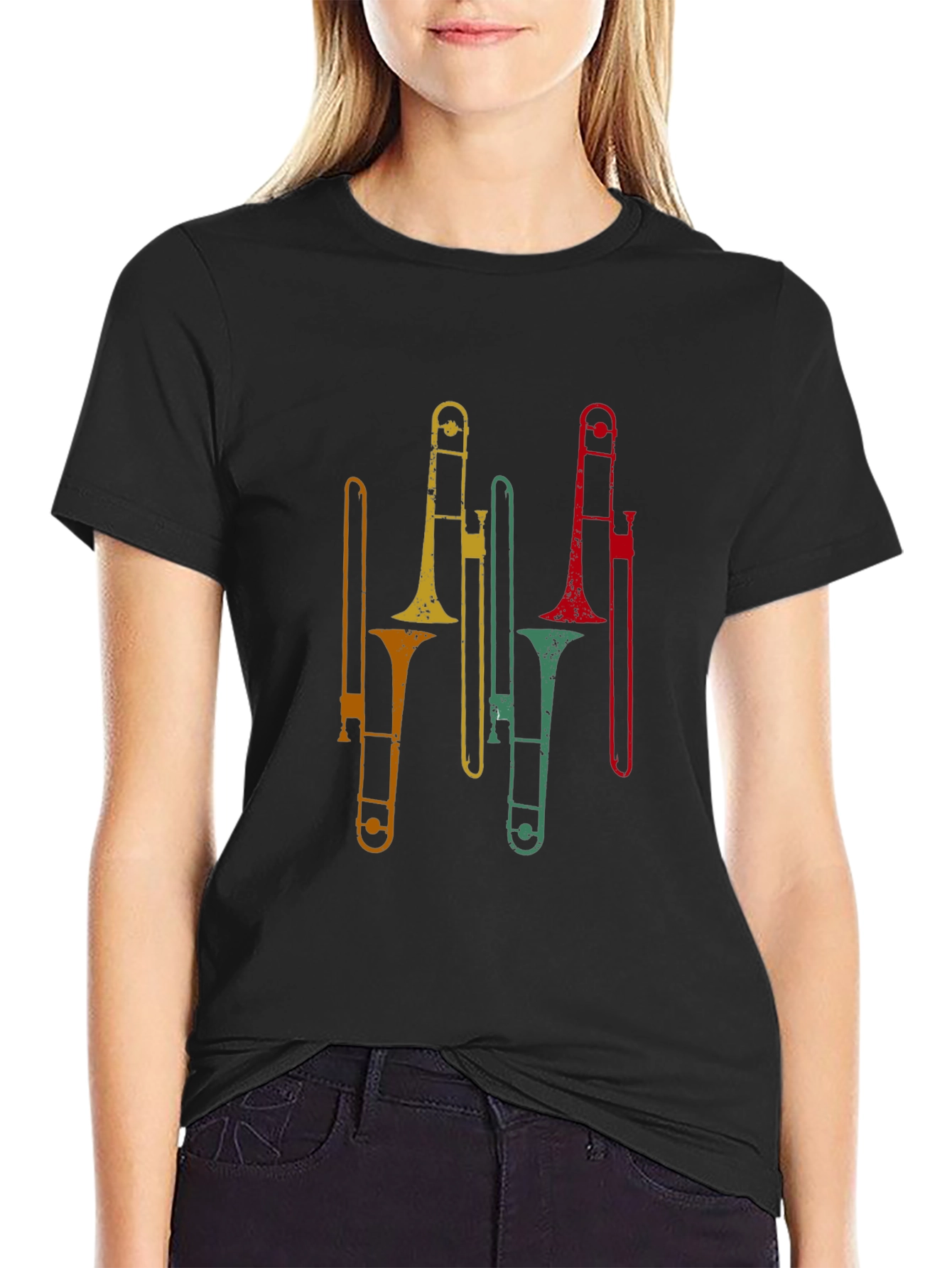 Retro Trombone Graphic Tee - Black