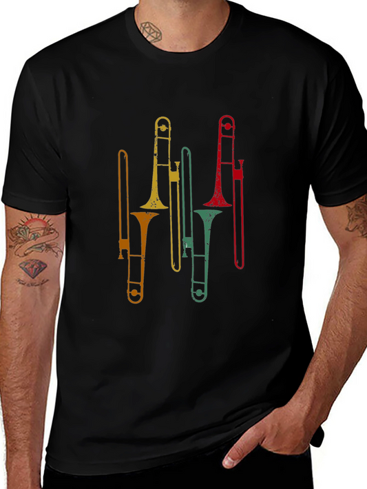 Retro Trombone Graphic Tee - Black