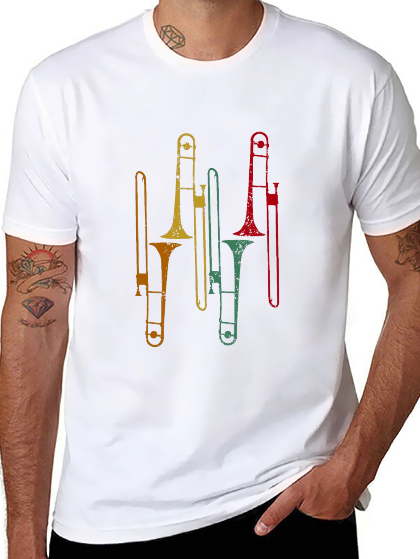 Retro Trombone Graphic Tee - Black