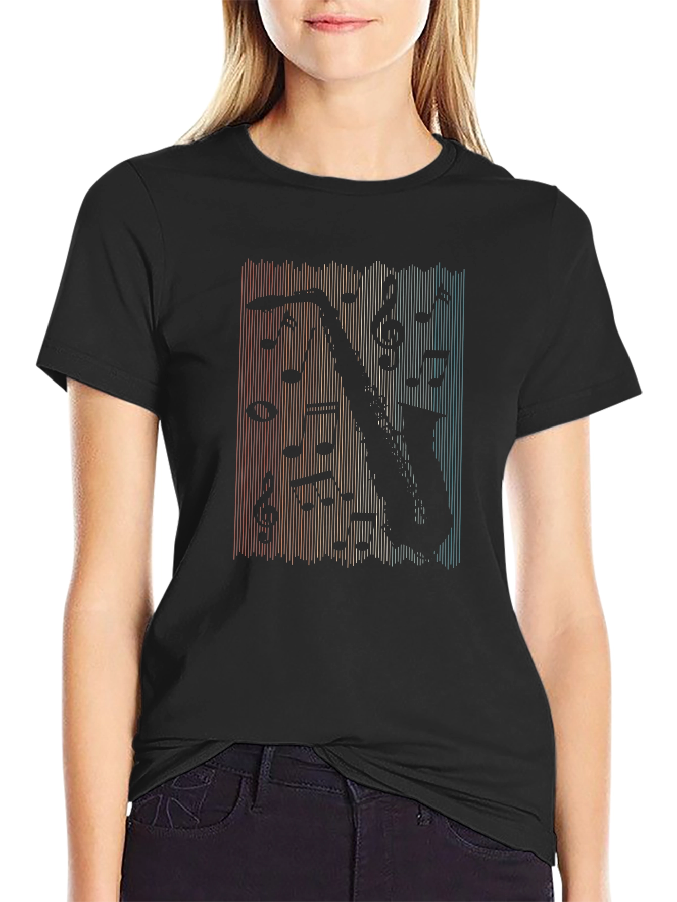Saxophone Music Retro T-Shirt - Black