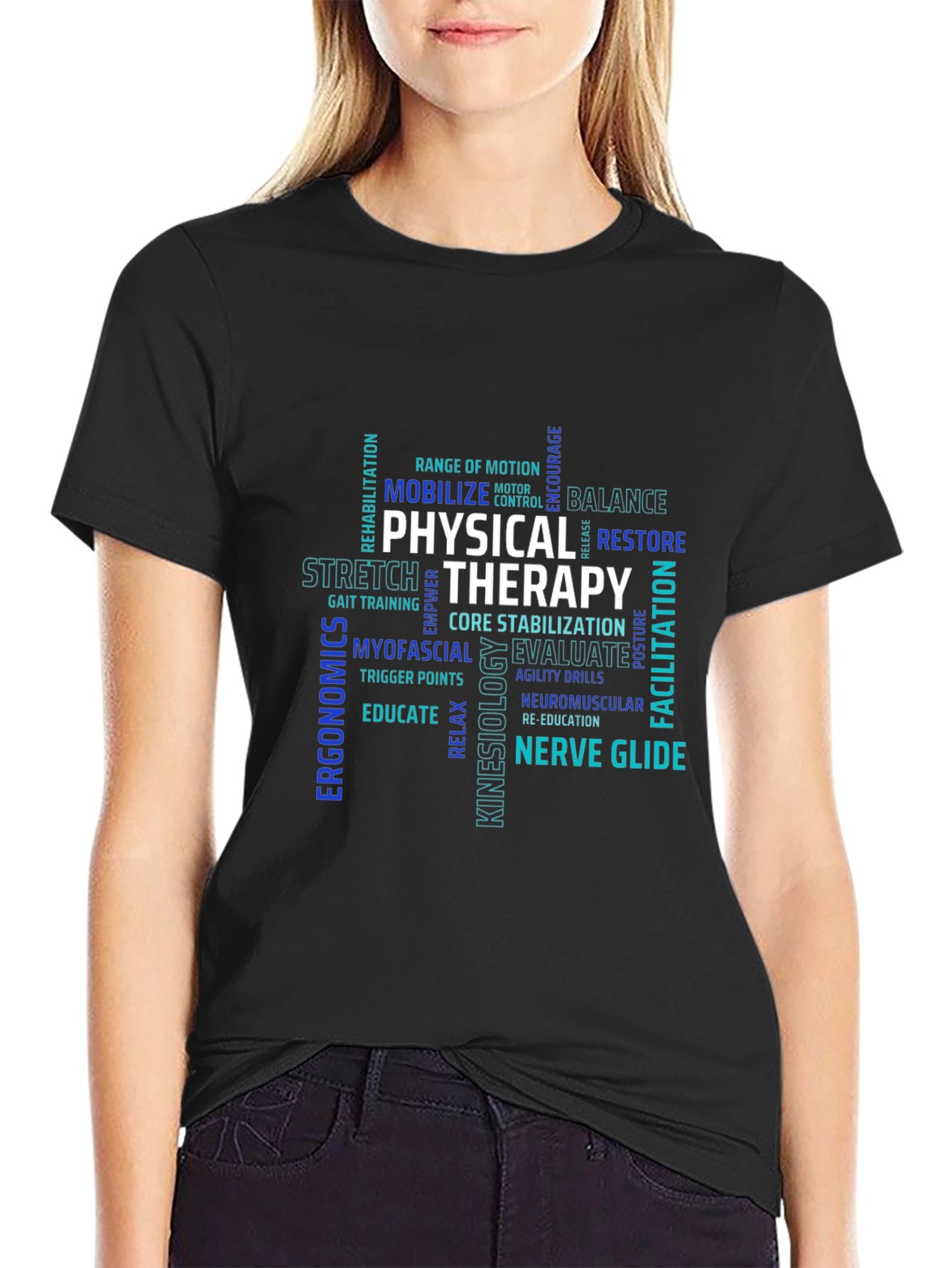 Physical Therapy Word Art Black T-Shirt