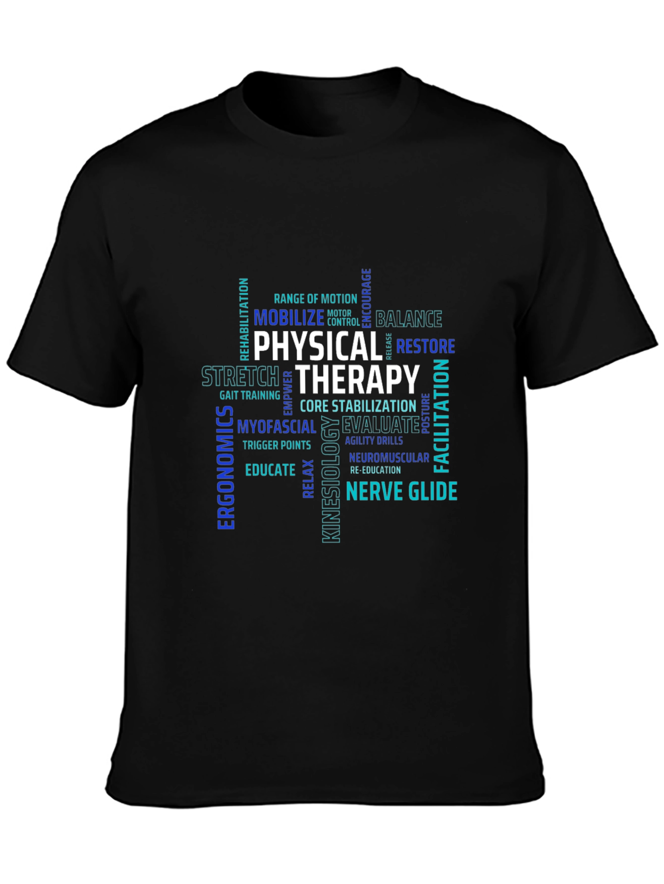 Physical Therapy Word Art Black T-Shirt