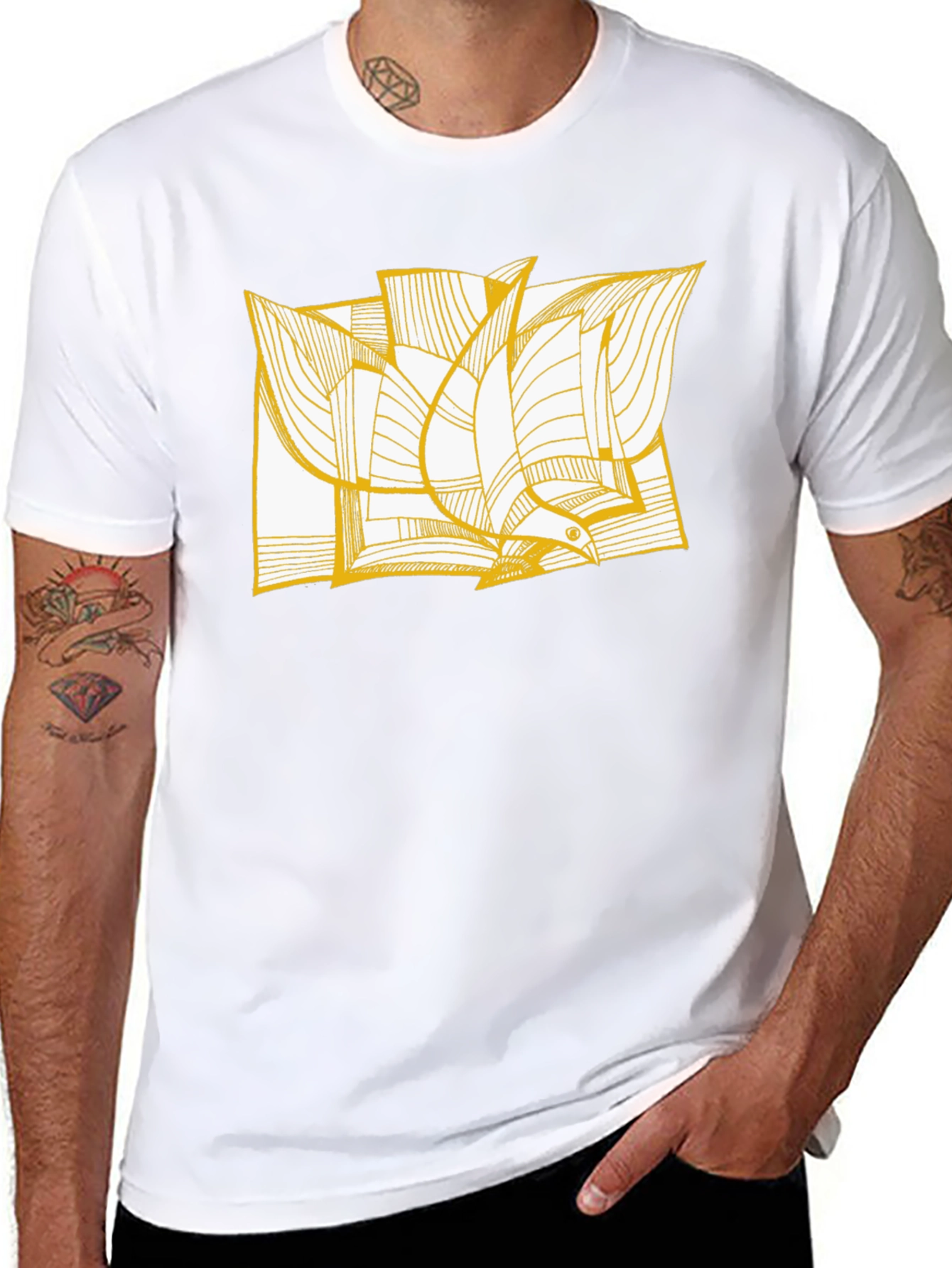 Abstract Bird Print Black Tee