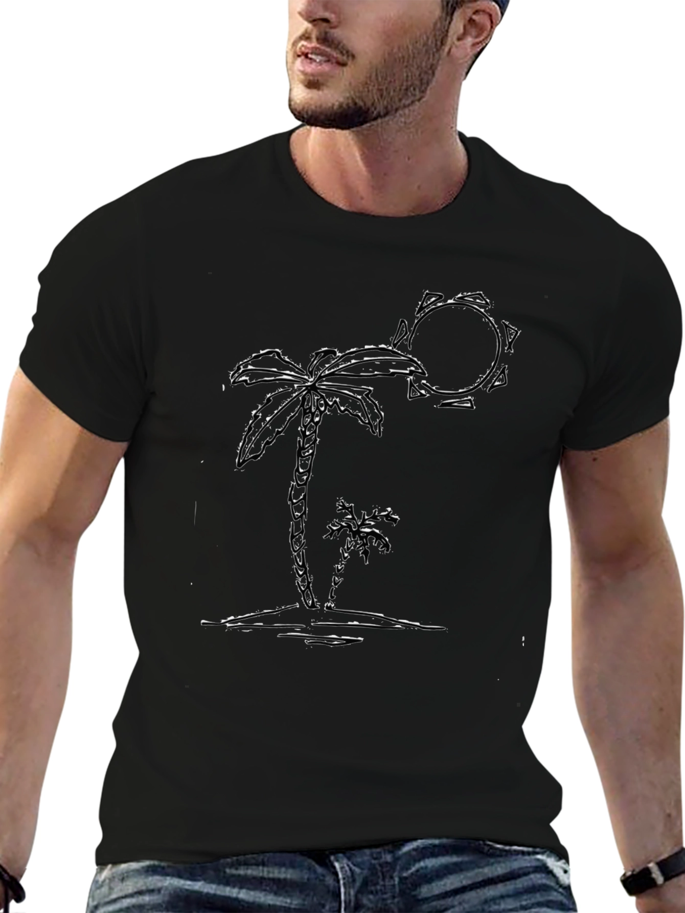 Palm Tree Sketch Graphic Black Tee