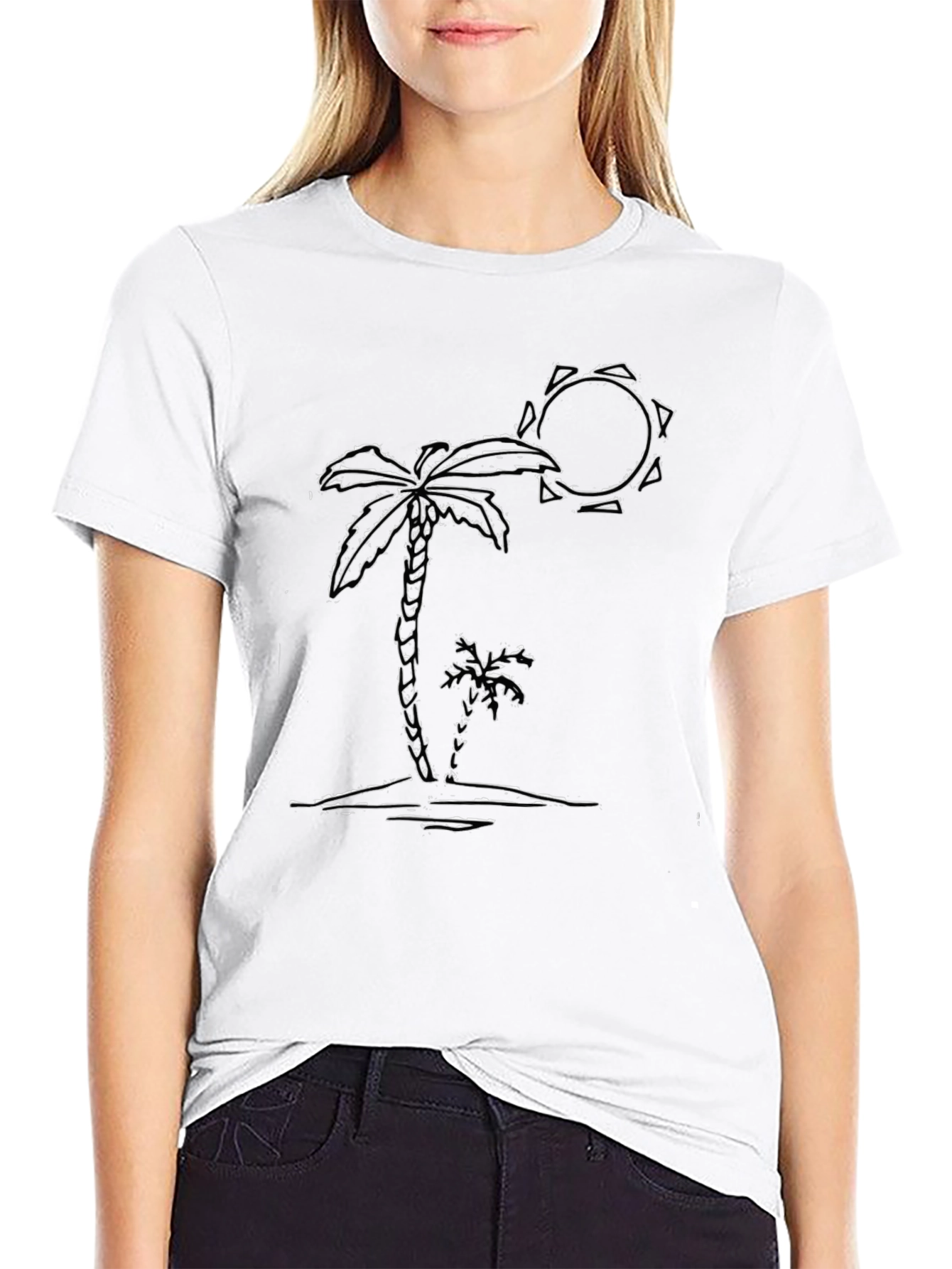 Palm Tree Sketch Graphic Black Tee