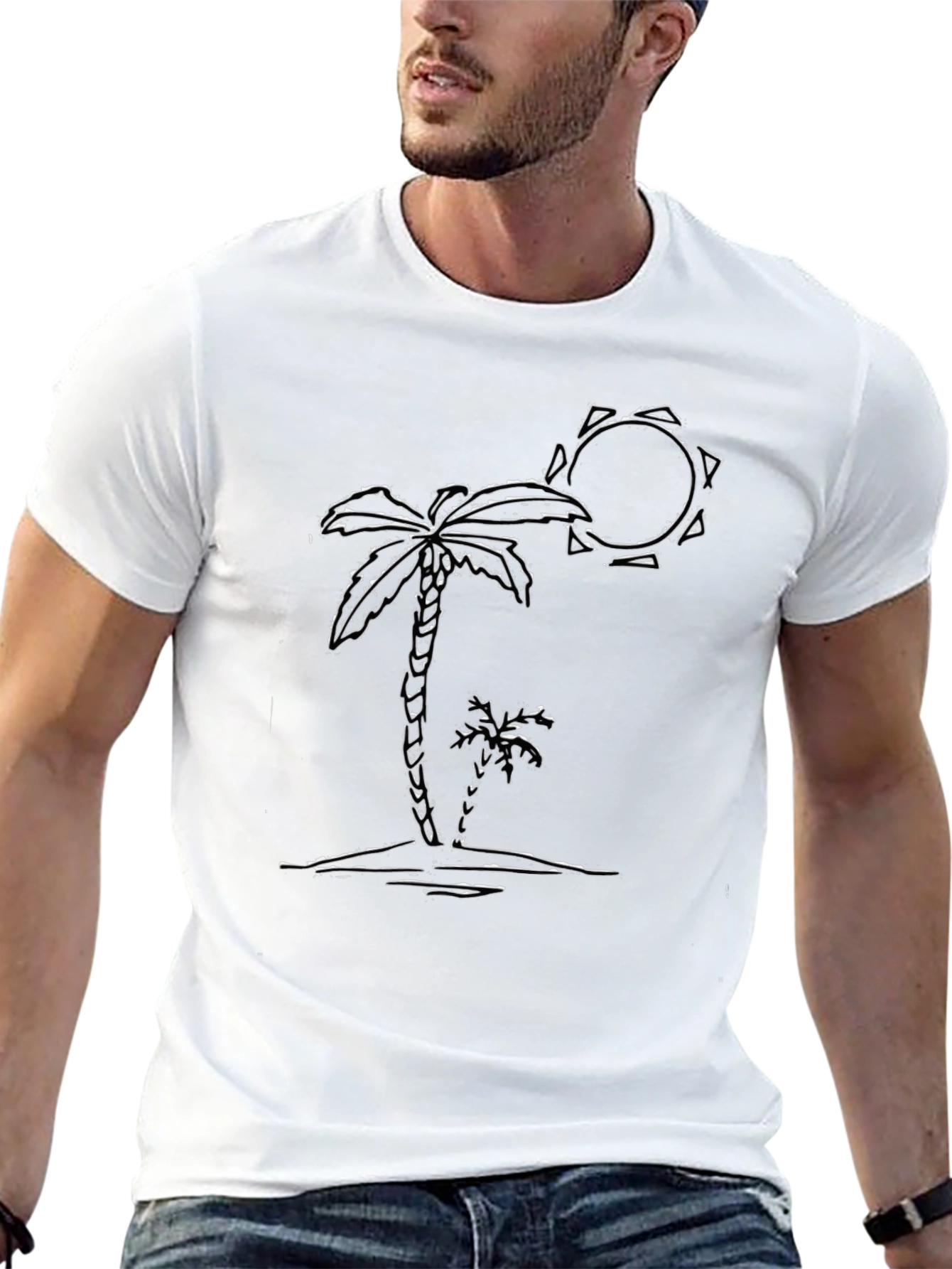 Palm Tree Sketch Graphic Black Tee