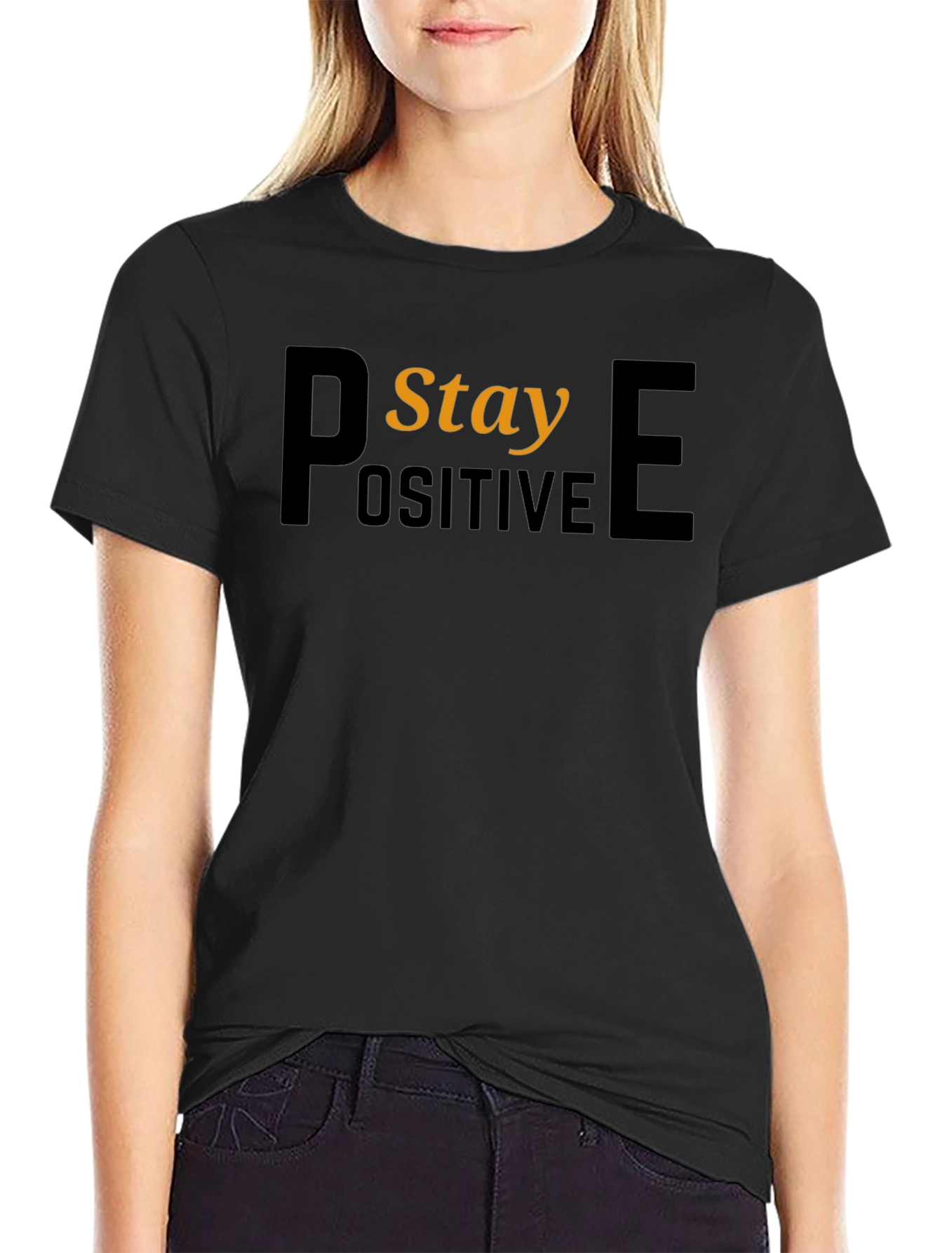 Stay Positive Black Graphic T-Shirt
