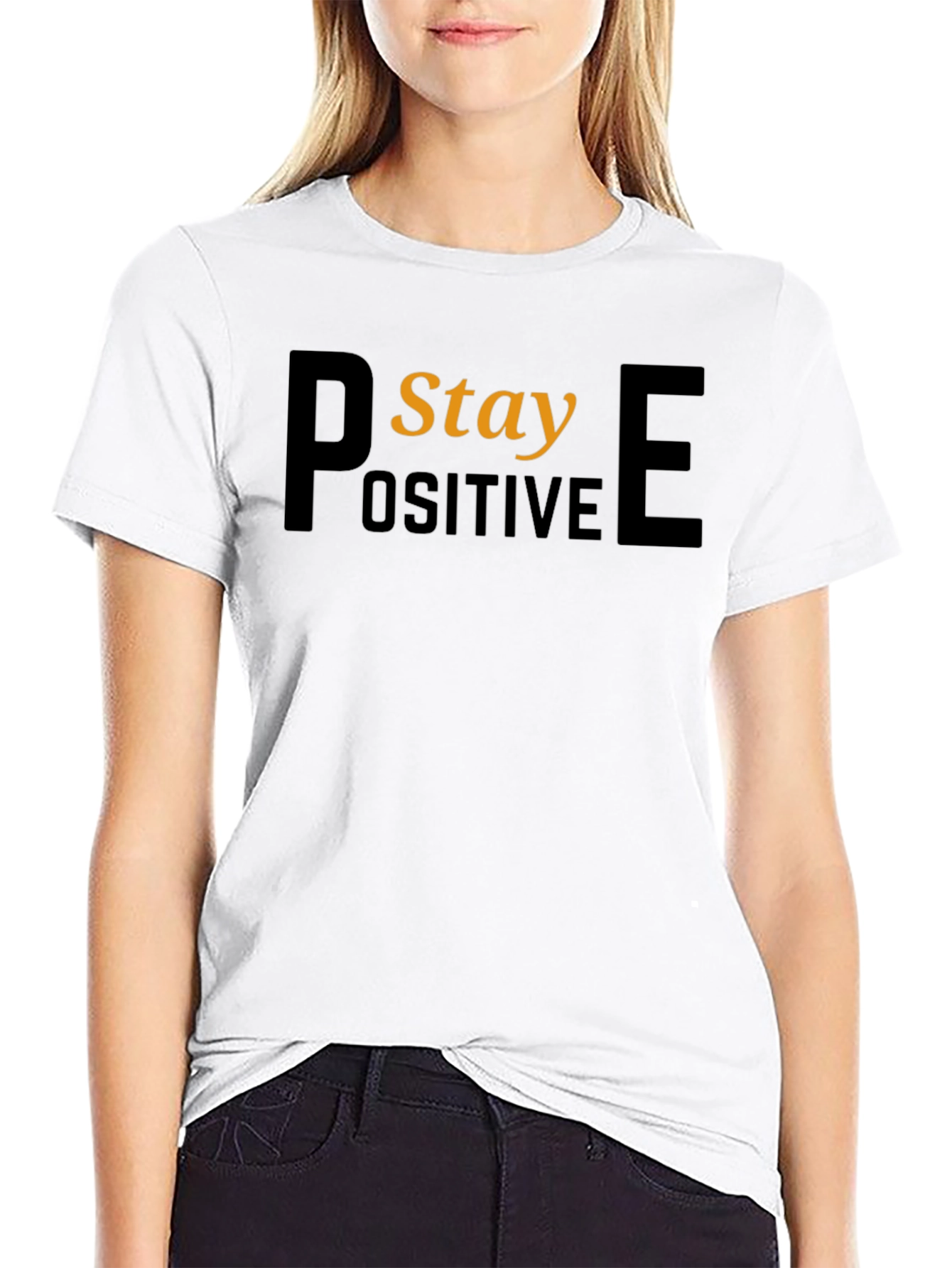 Stay Positive Black Graphic T-Shirt
