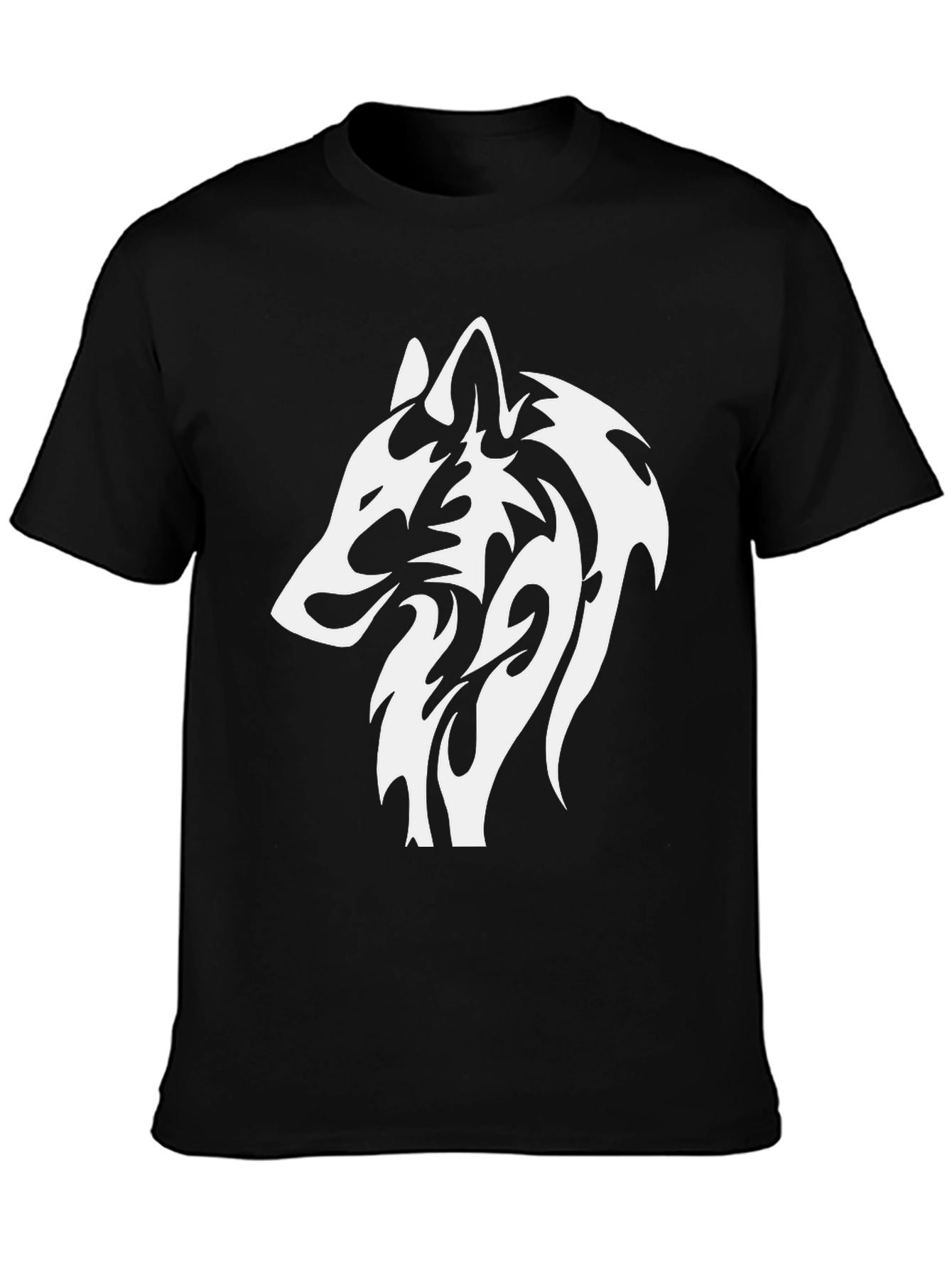 Black T-Shirt with White Wolf Graphic