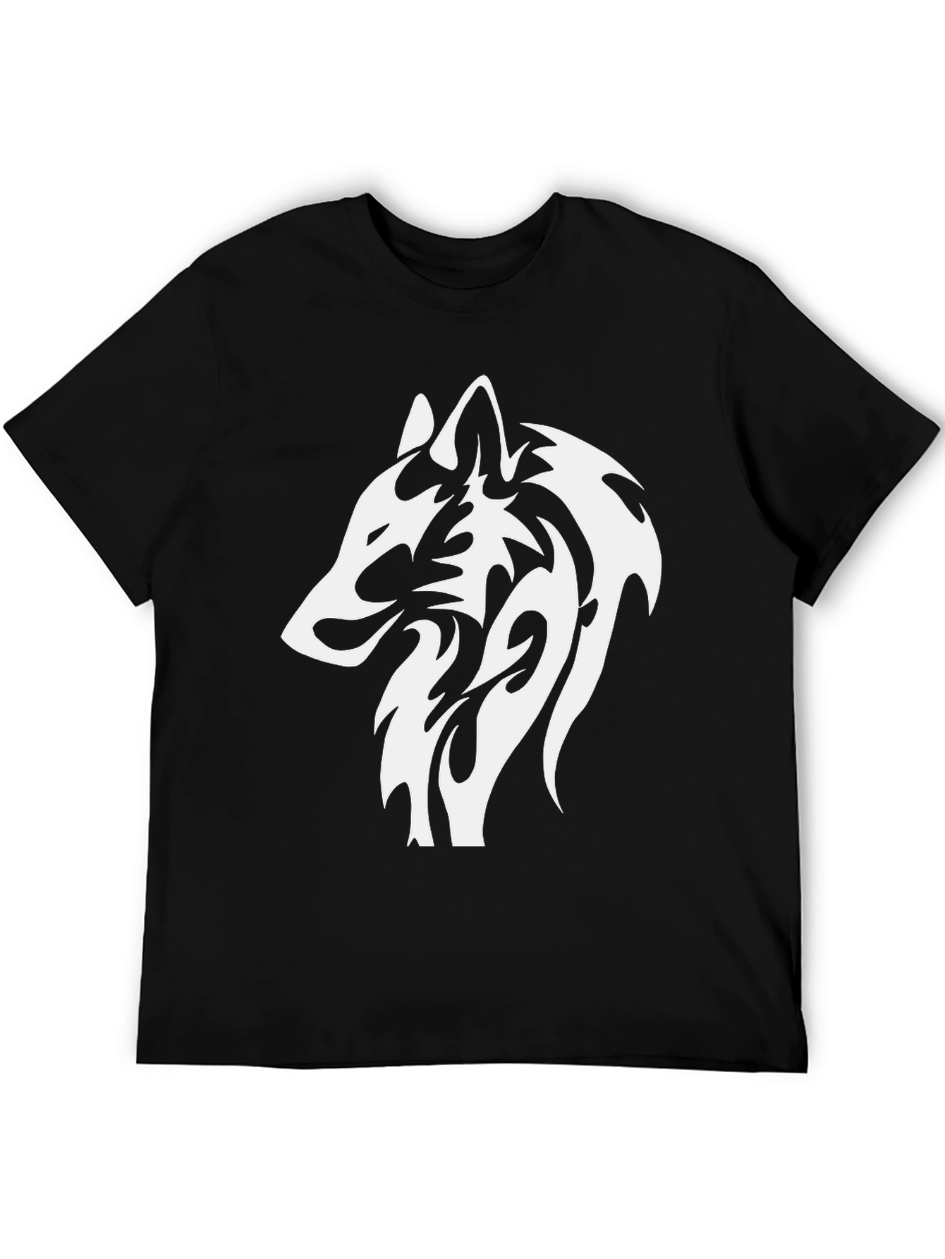 Black T-Shirt with White Wolf Graphic