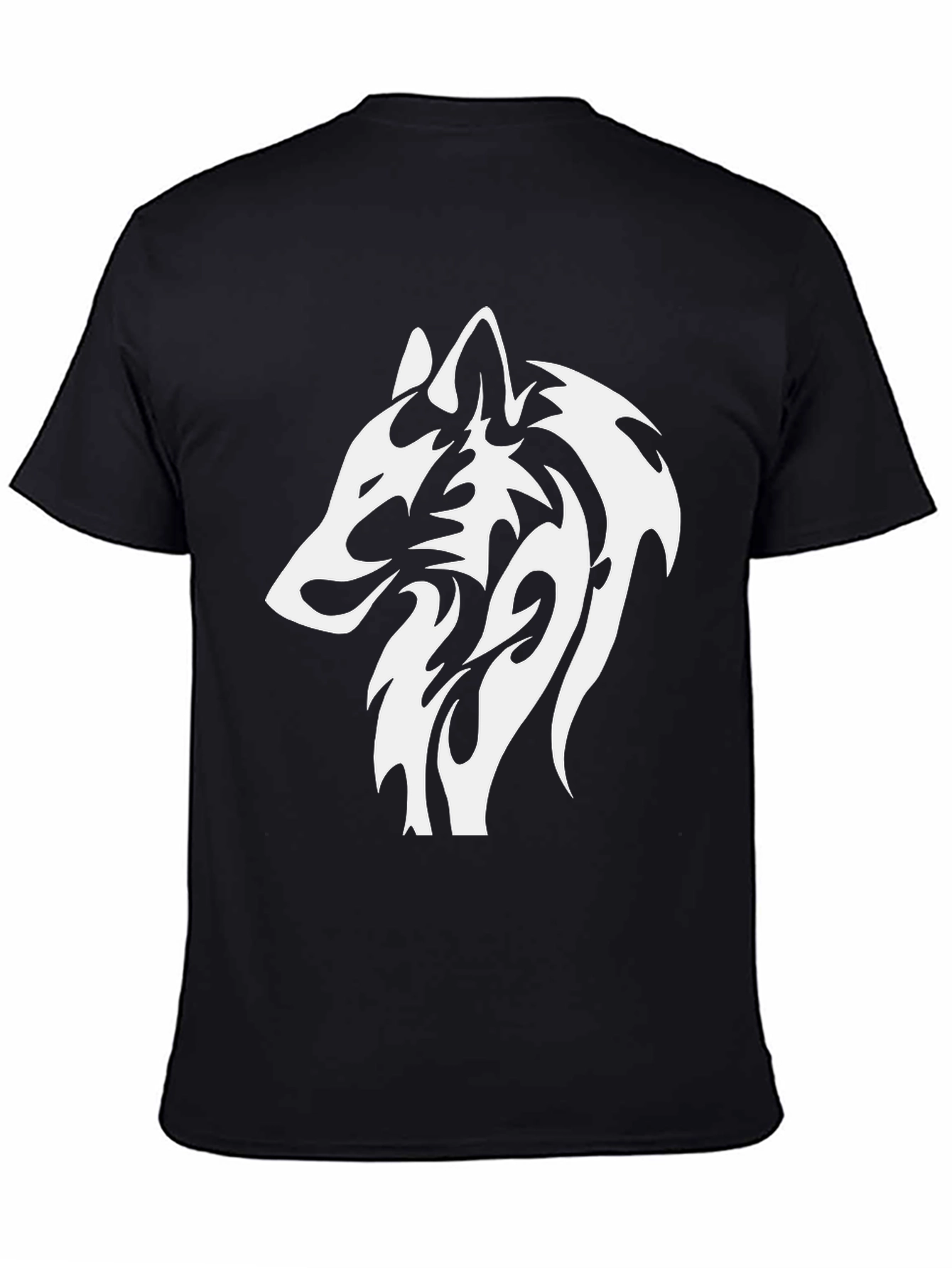 Black T-Shirt with White Wolf Graphic