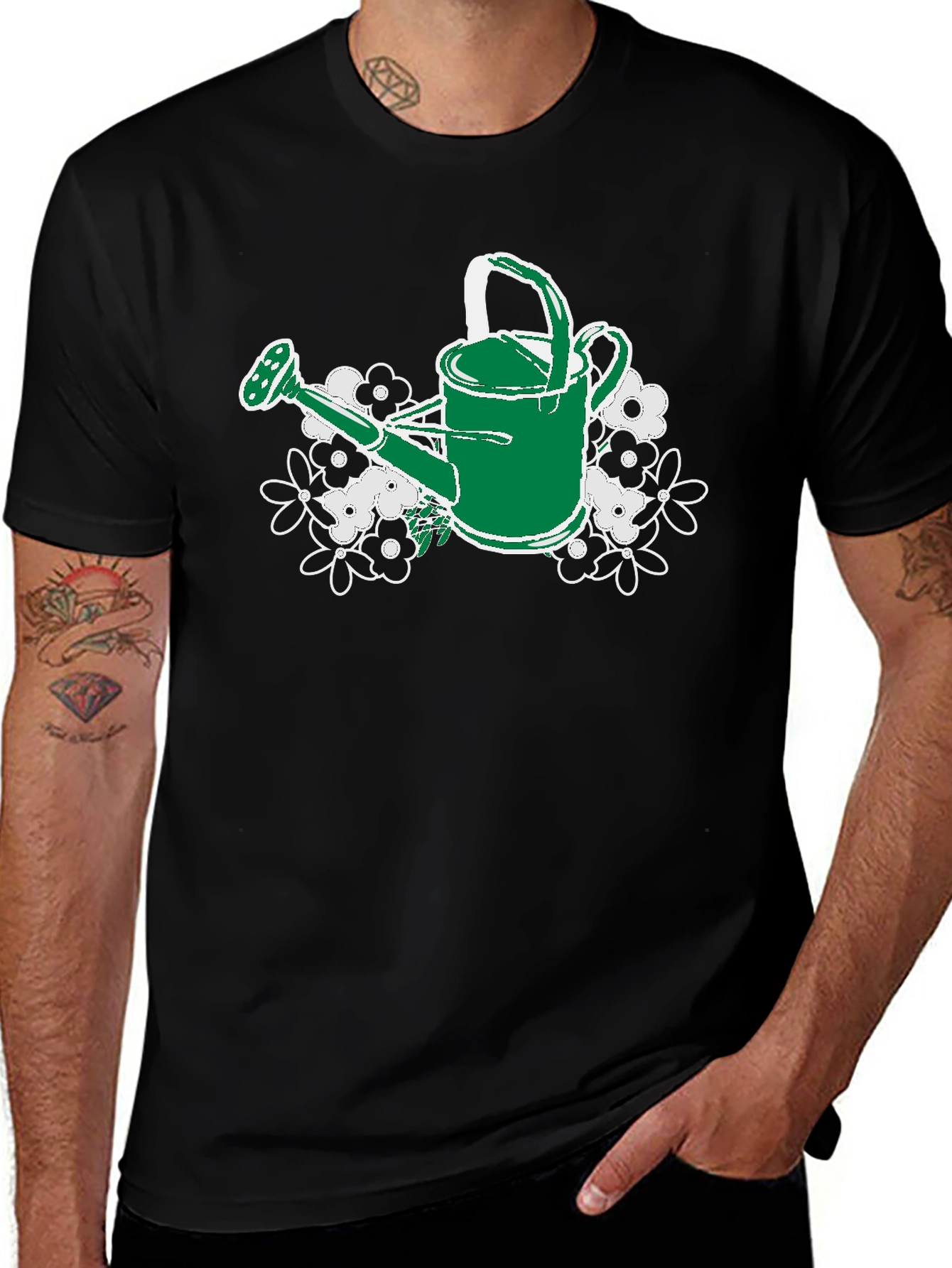 Gardening Watering Can T-Shirt - Floral Design