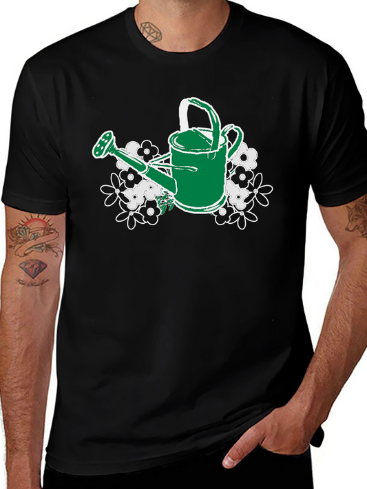 Gardening Watering Can T-Shirt - Floral Design