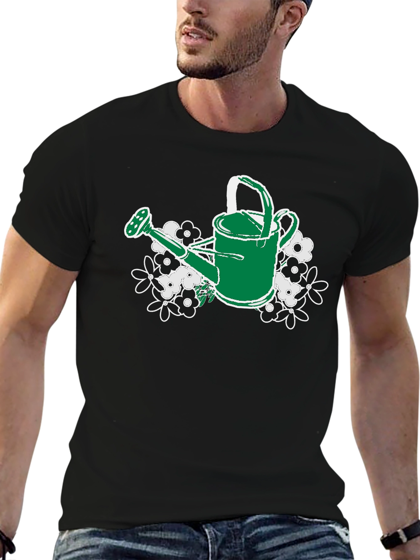 Gardening Watering Can T-Shirt - Floral Design