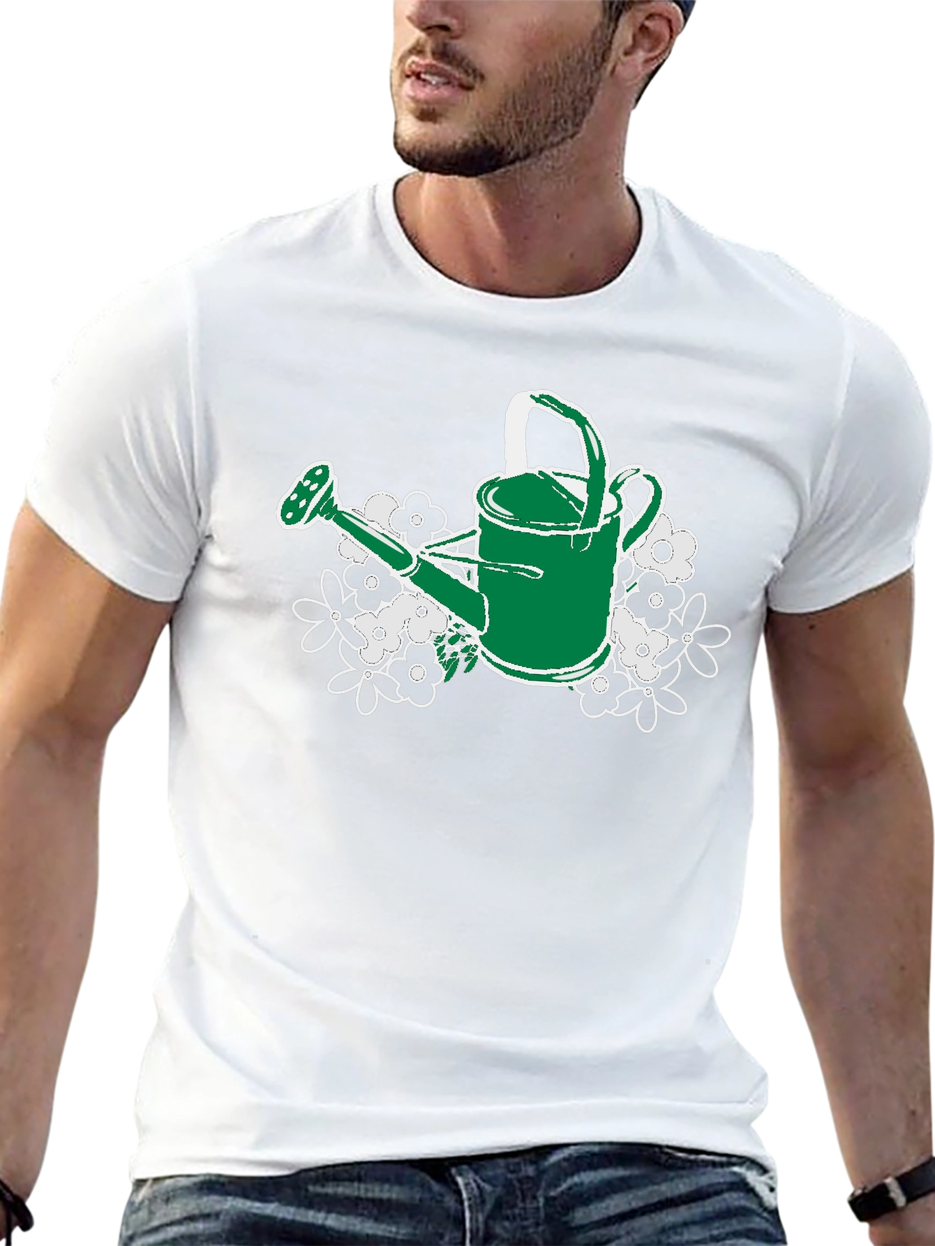 Gardening Watering Can T-Shirt - Floral Design