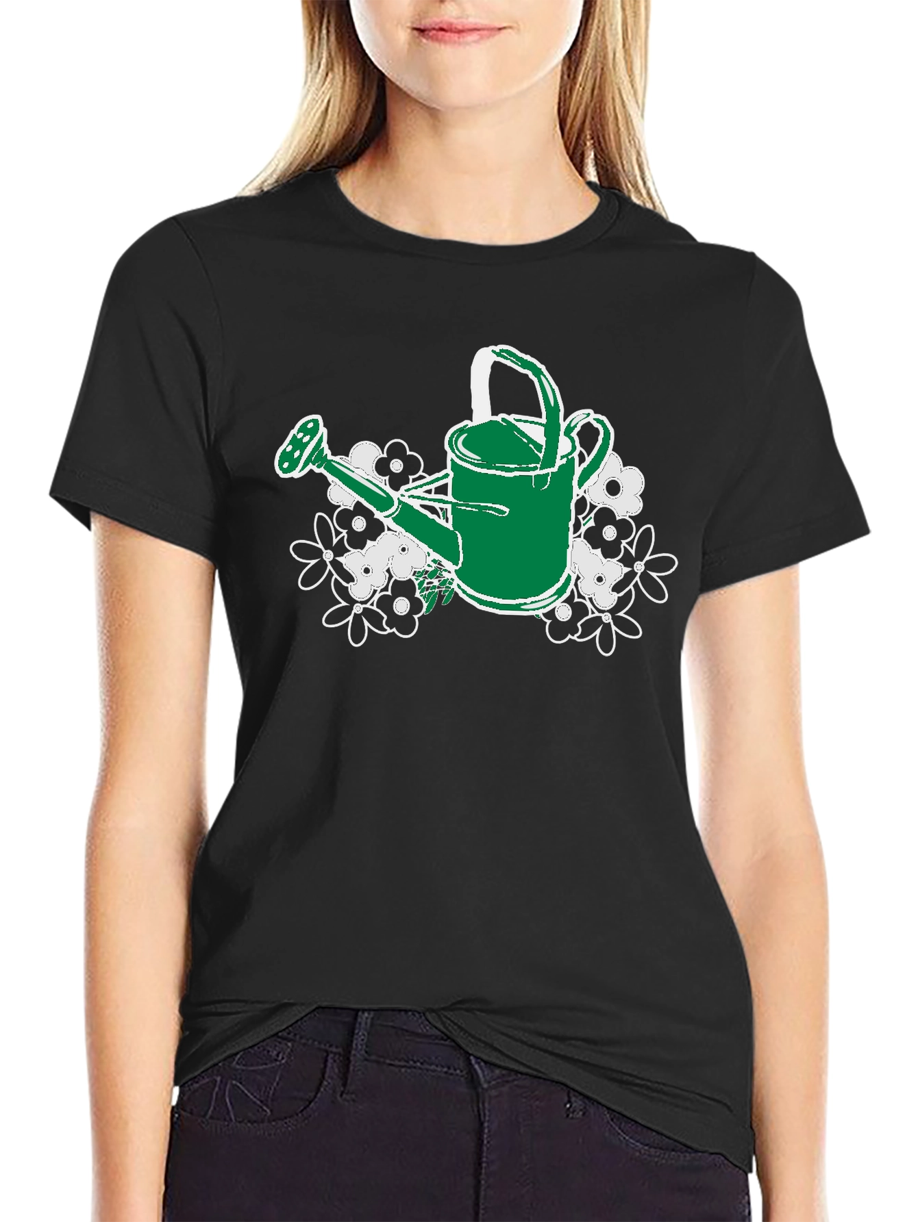 Gardening Watering Can T-Shirt - Floral Design