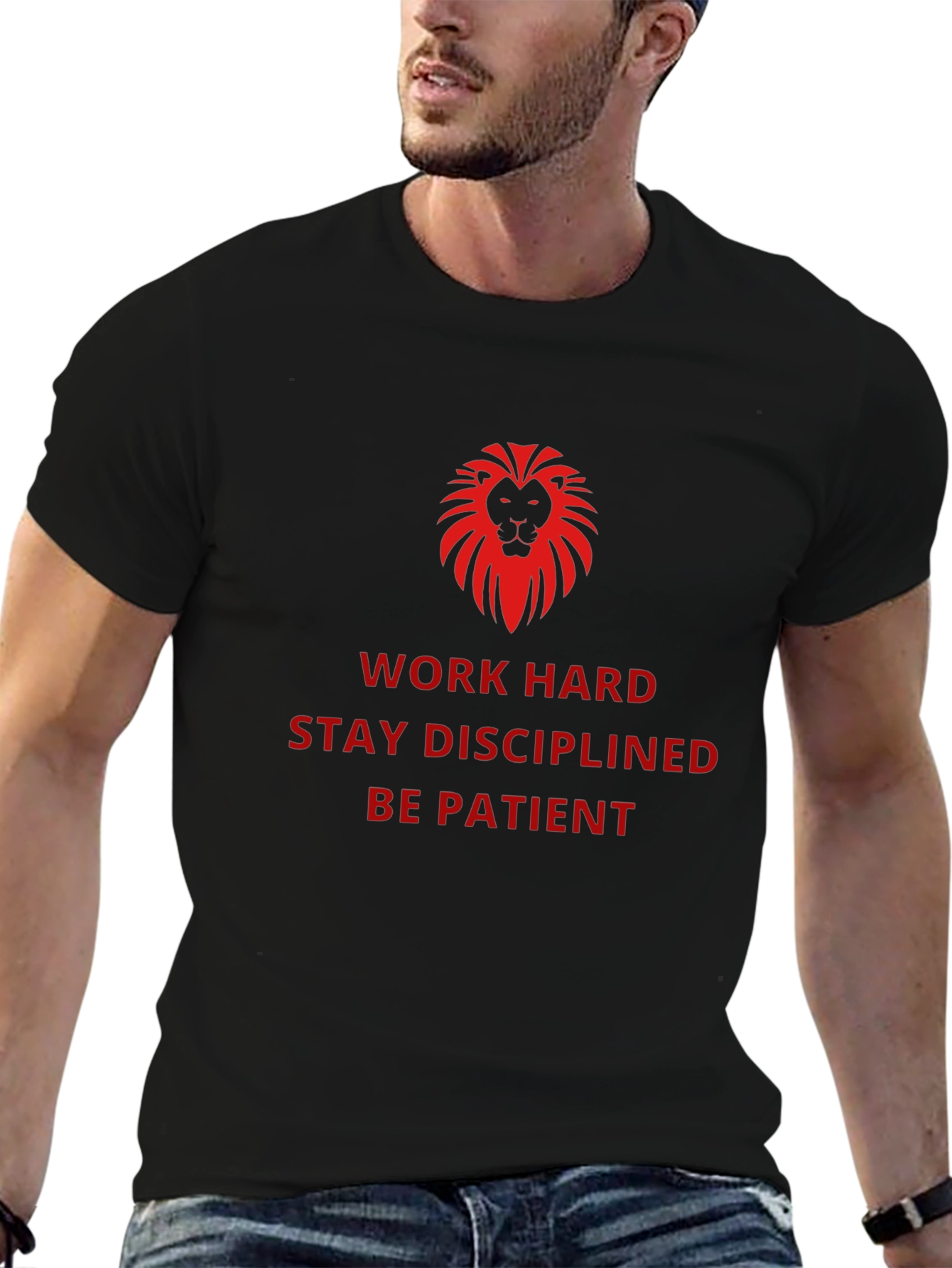 Motivational Lion Graphic Black T-Shirt
