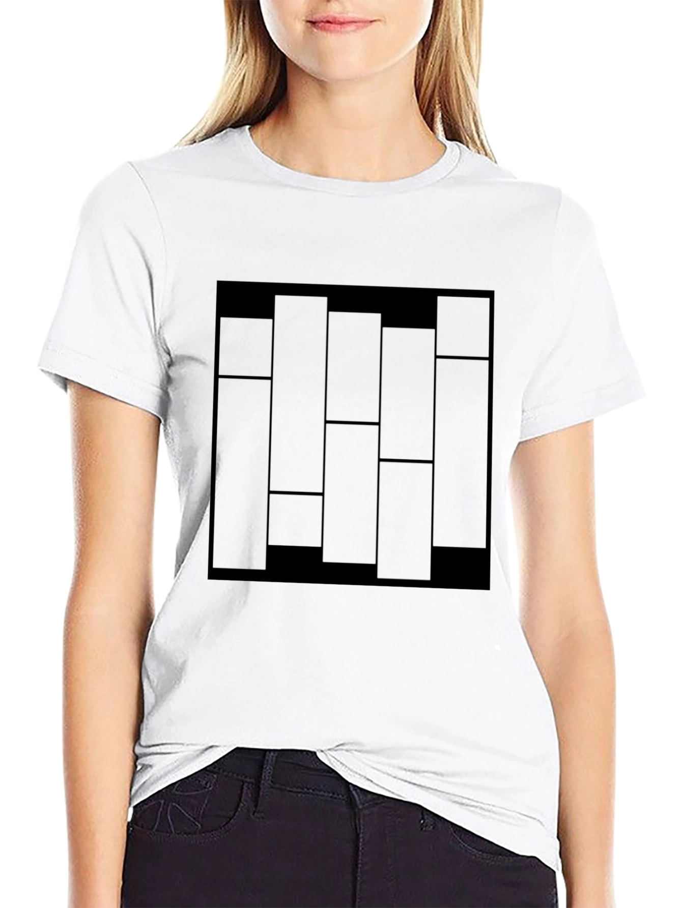 Modern Geometric Block Print Black T-Shirt