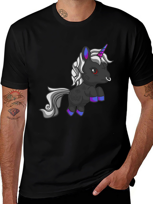 Gothic Unicorn Graphic Tee - Black Cotton T-Shirt